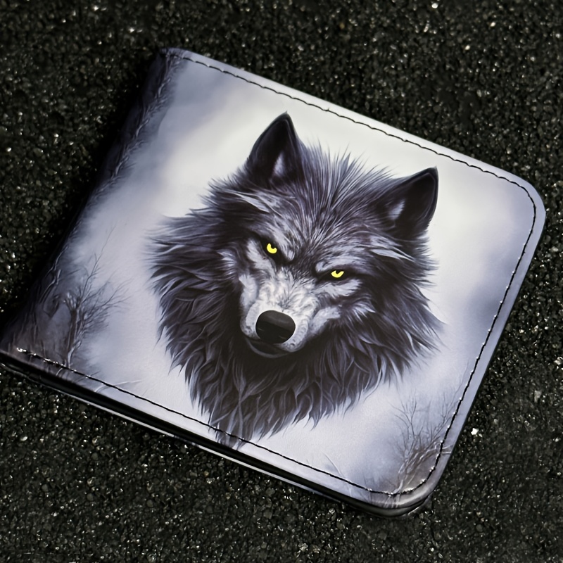 

1pc Wolf Totem Leather Wallet For Men - , Machine Washable, Non-braided, Animal Pattern, Card Holder - Ideal Gift For Boyfriend, Father, Valentine's Day, Father's Day