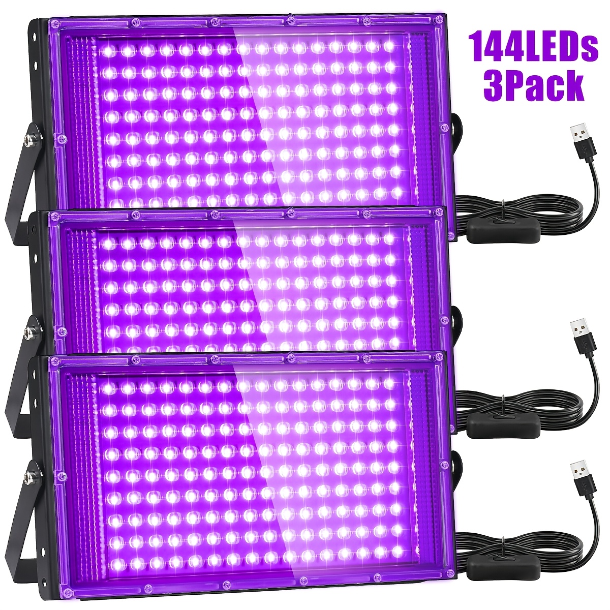 TEMU Projecteur UV à portable 395nm USB 50/96/144LED, Lampe pour chasse aux , pêche de nuit, camping, détection de taches d'animaux, cordon de 1,5 m