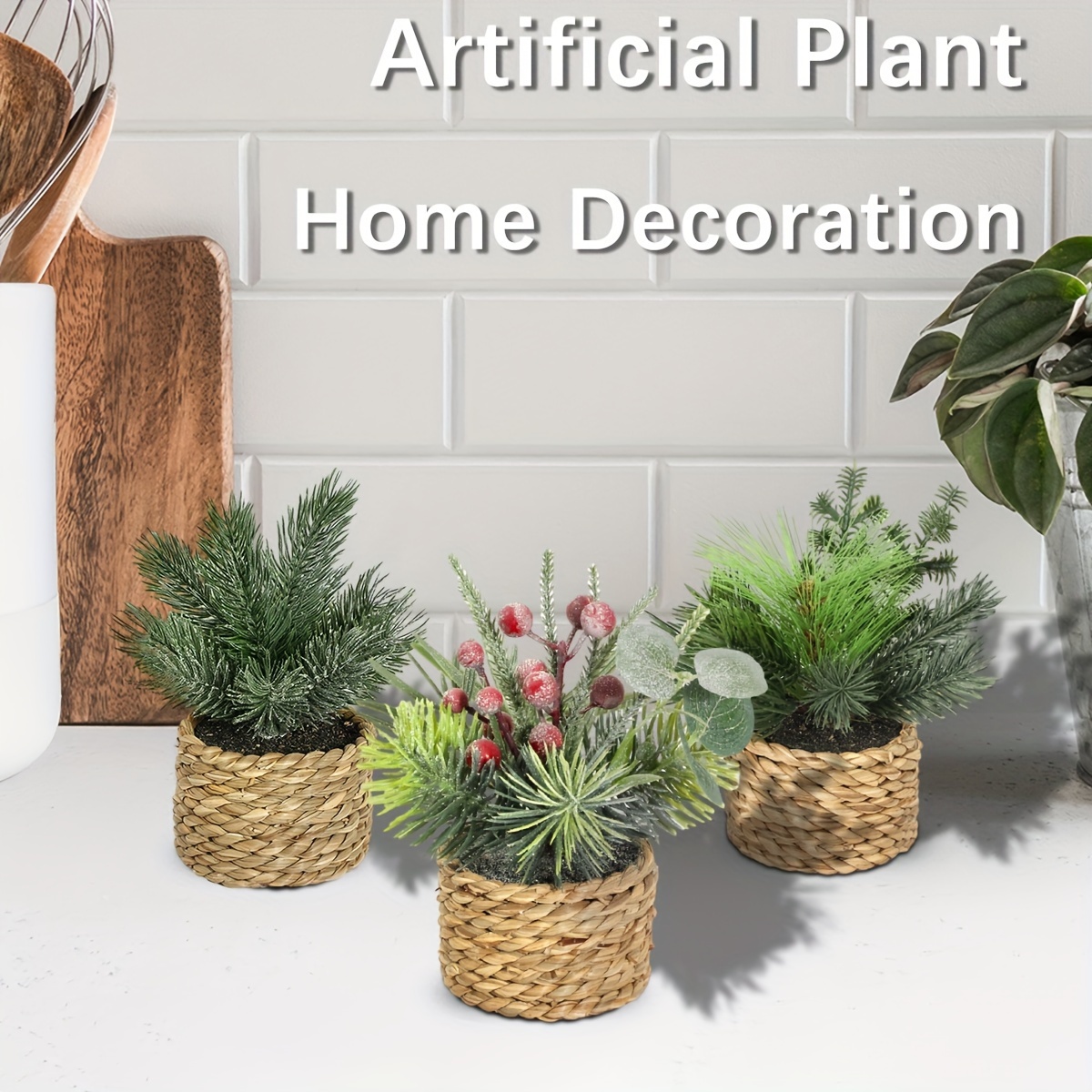 1pc Planta Artificial Hierba Verde Material Pe, Adornos Escritorio