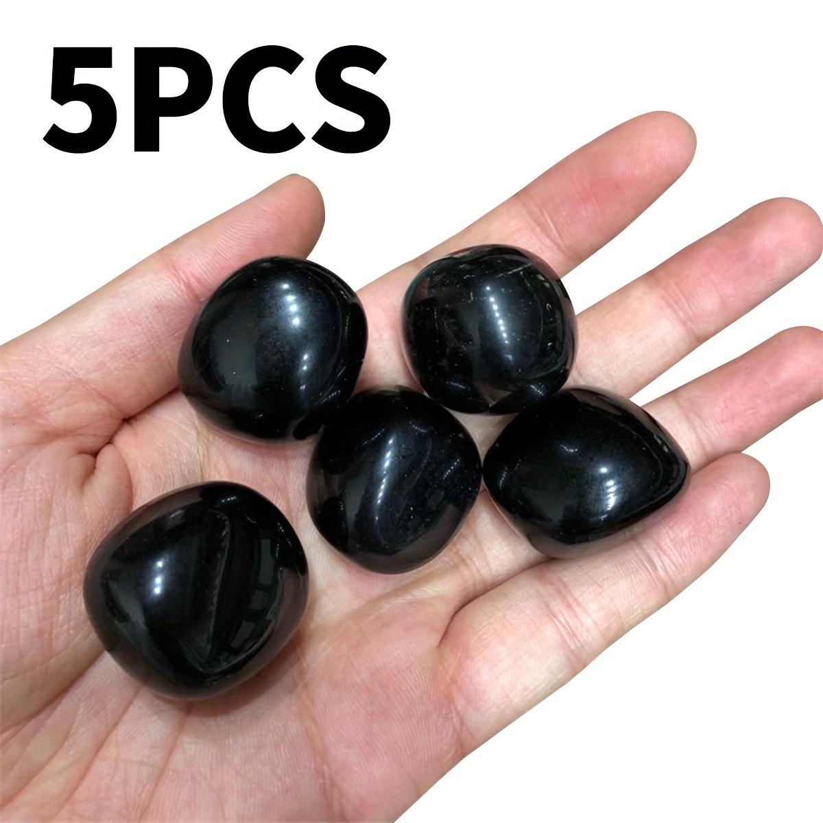 E-shop 5 Stück Tumbled Schwarze Obsidian Steine für Wicca, Reiki und Energie Kristall Healing, Natürlicher Schwarzer Obsidian