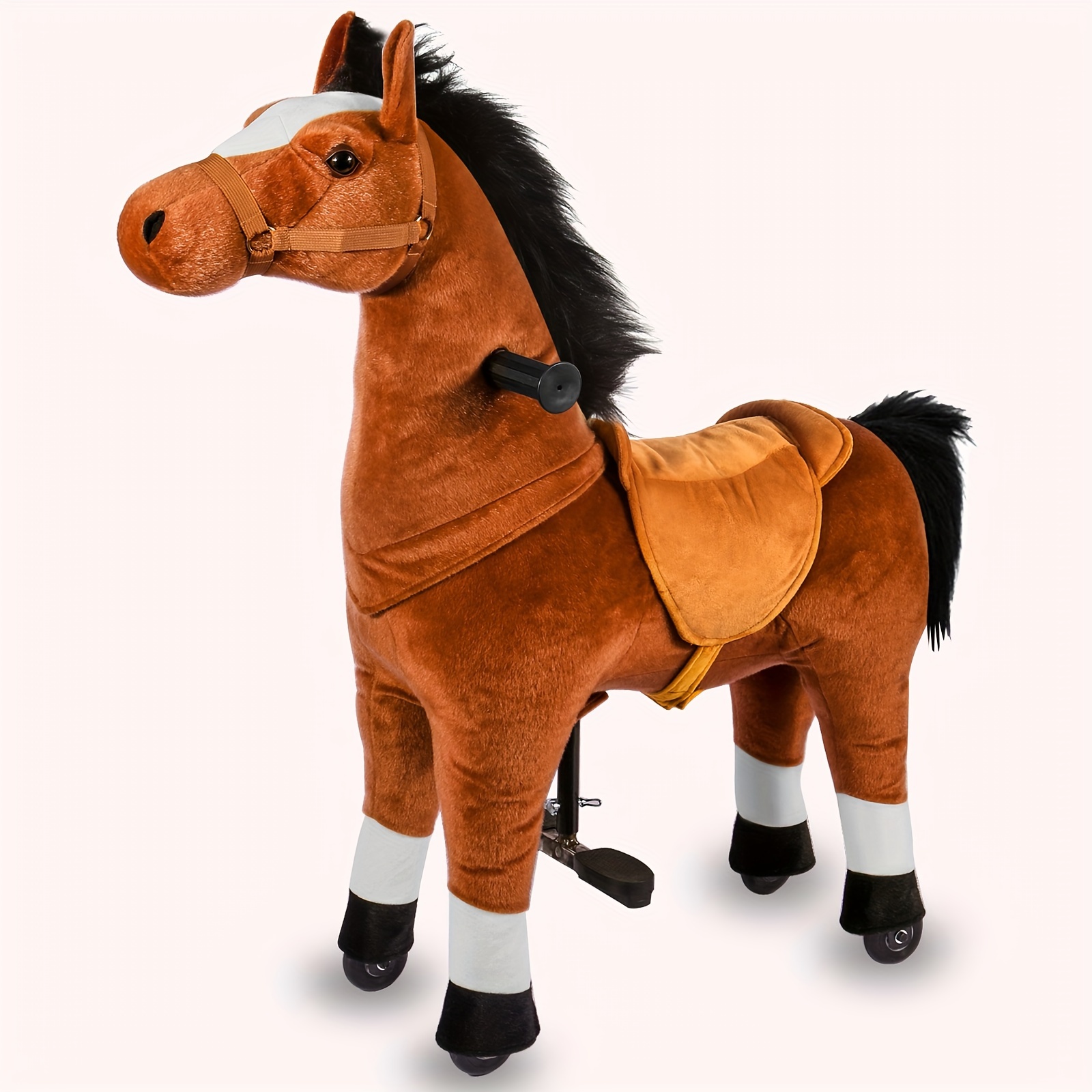 

Ride On Toy Walking Horse With Wheels, 30" H&35" H, Ride Toy Plush Walking Animal Horse Size For Age 3-5&4-9, No Battery Or Electricity, As Halloween, Chrismas Gift