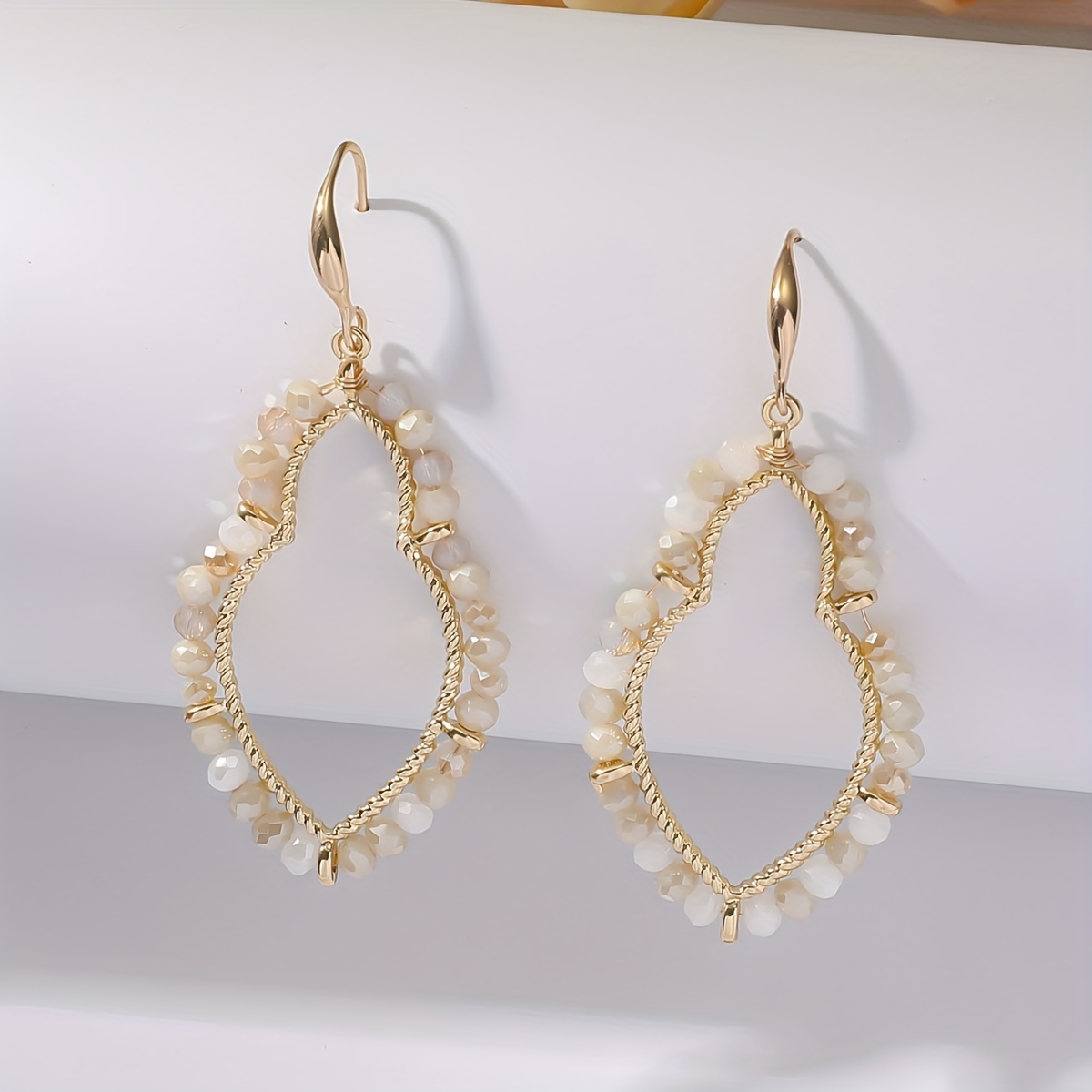 Image of 1 Pair Bohemian Hand-beaded Geometric Gourd-shaped Earrings, Temperament All-match Popular Beaded Ear Jewelry Suitable For Women' Wear