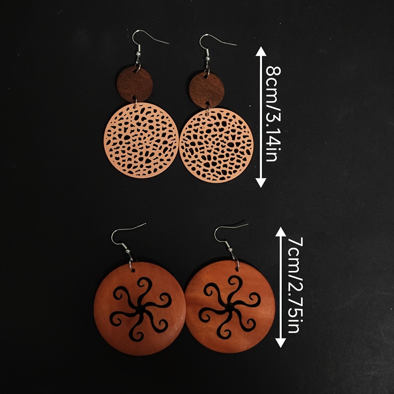 9 Pairs Elegant Bohemian Ethnic Style Wooden Earrings Set
