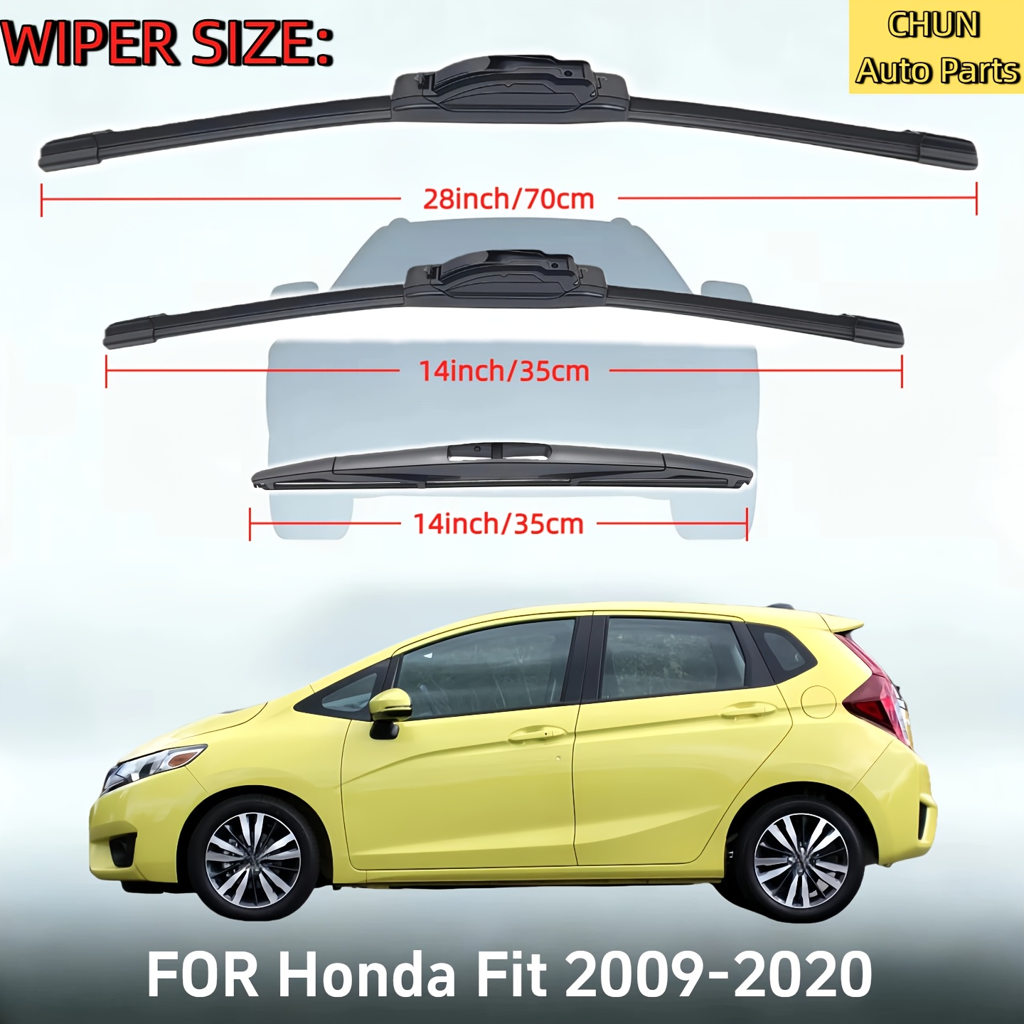 TEMU Replacement Wiper Blades For 2009-2020 For Fit, Original Equipment Windshield Wiper Blades - 71.12cm/35.56cm/35.56cm Set Of 3pcs With U-shaped