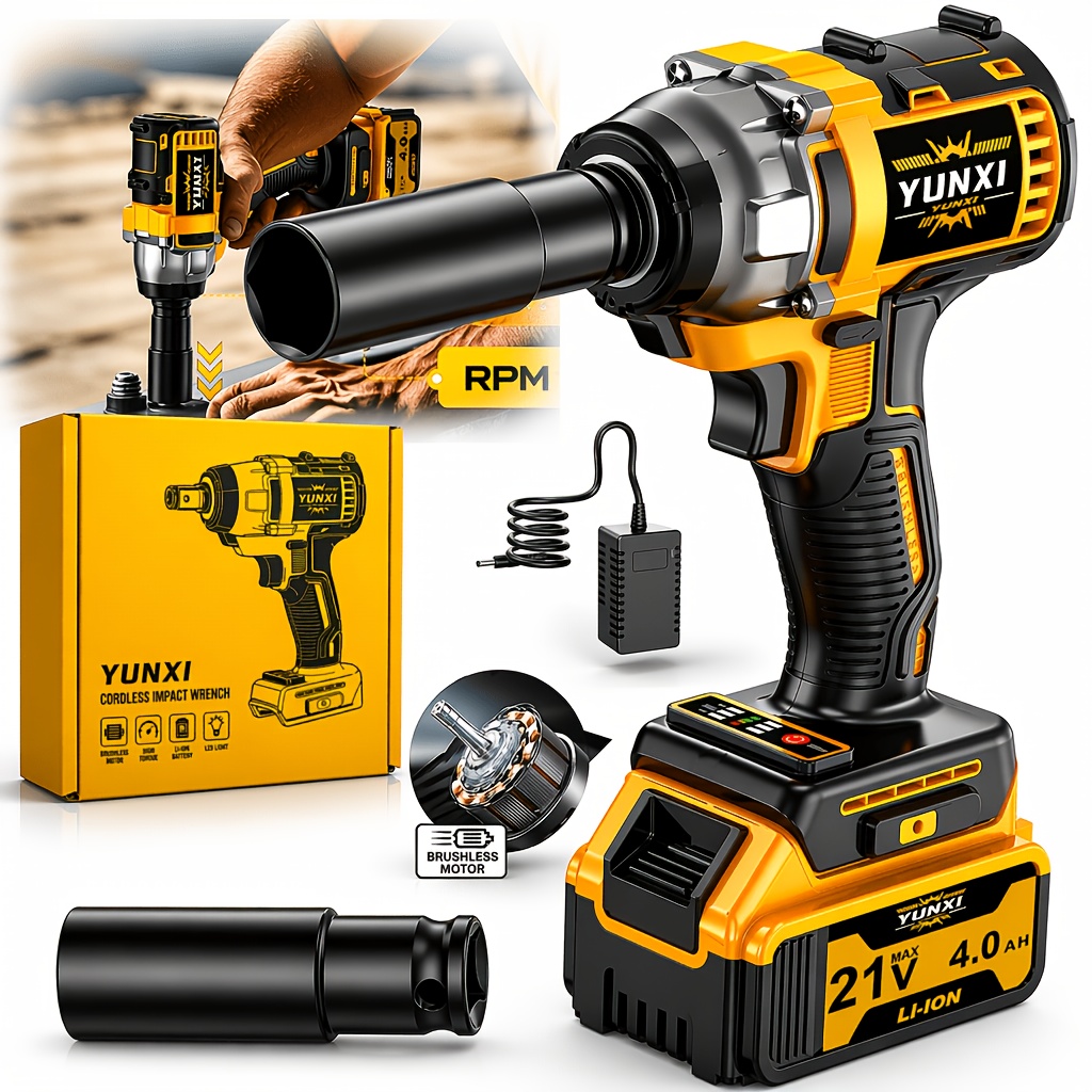 TEMU Wireless Impact Wrench, Impact Wrench High Torque,wireless Wrench Kit Tools, With 4000mah Battery, Rechargeable Battery. Wireless Drill/driver