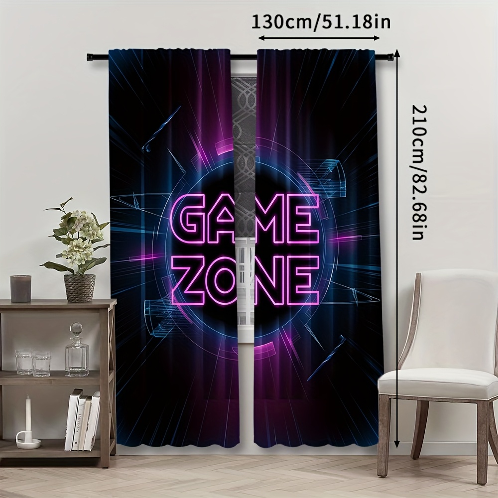 TEMU 2pcs Neon Sign Blackout Curtains, Contemporary Rod Pocket Polyester Drapes, Decorative Panels For Bedroom, Living Room, Office - , Machine