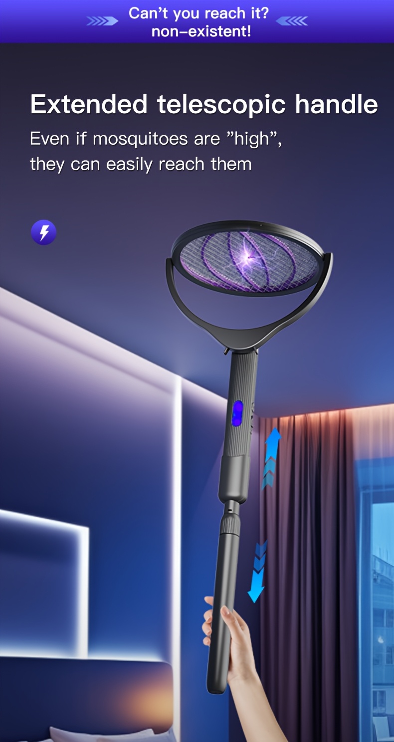 Electric Mosquito Swatter With Purple Light And Retractable Handle_voghion.com