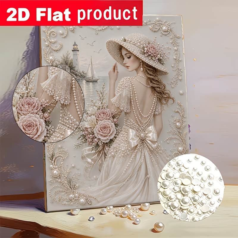 TEMU Kit de peinture d'automne-hiver avec perles et colorés, robe longue vintage de perles pour femmes et paysage de de phare de , convient aux