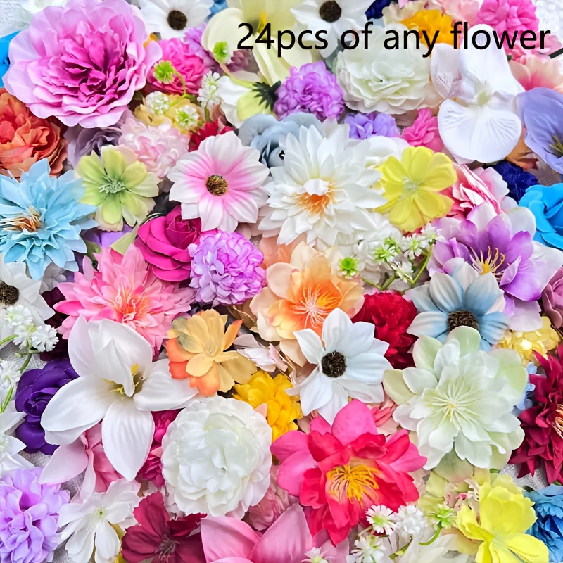 Image of 24/60pcs Mixed Colors And Styles Artificial Flower Diy Wreath Wedding Decoration Hairpin Flowers Home Decor Holiday Floral Arrangement Creative Accessories, Christmas Decor, Halloween Decor