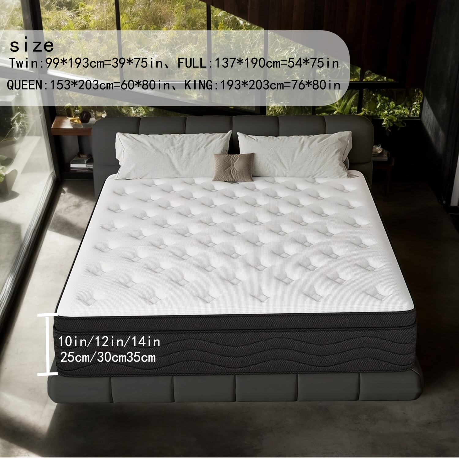 TEMU 8inch/10inch/12inch/14inch Queen Size Mattress, King Sizes Mattress, , Twin Size Mattress, Mattress Memony Foam And Spring, Hybrid Mattress,