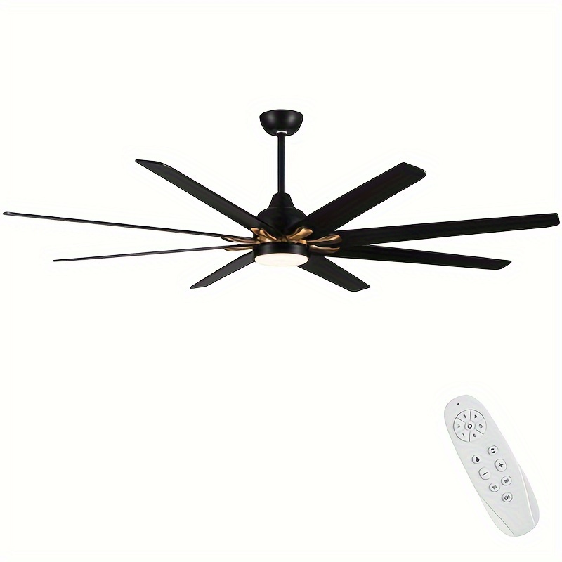 

1 Pc 72 Inch Large Industrial Ceiling Fans With Light, 6 Speed, Reversible Dc Motor, Dimmable Timing Led Black And Golden Modern Ceiling Fan, For Indoor Or Covered Outdoor Bedroom