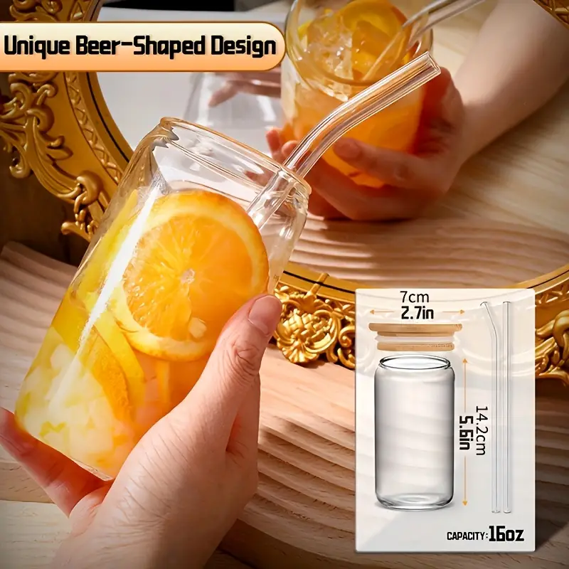 4pcs reusable 16oz glass tumblers with bamboo lids straws hawaiian themed drinkware for iced coffee smoothies boba soda and tea bpa wash only summer beverages or pool Product details 2