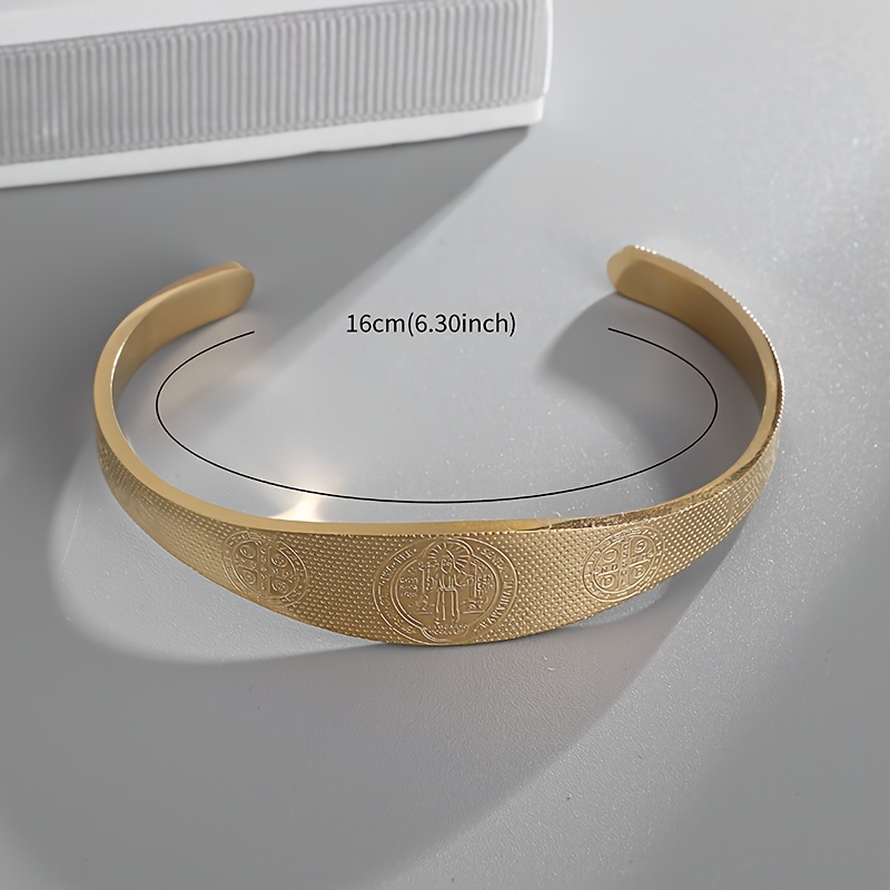 Unisex Stainless Steel Open Bangle Bracelet with Cross Design