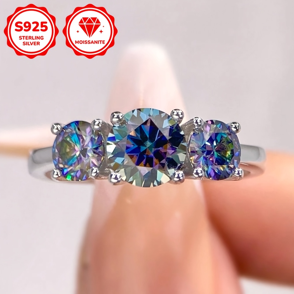 TEMU 1pc 2/ 4carat Luxurious Moissanite Ring, 925 Silvery Set With Colorful Gemstones, Exuding . Suitable For Party And Date Occasions., For Teenager