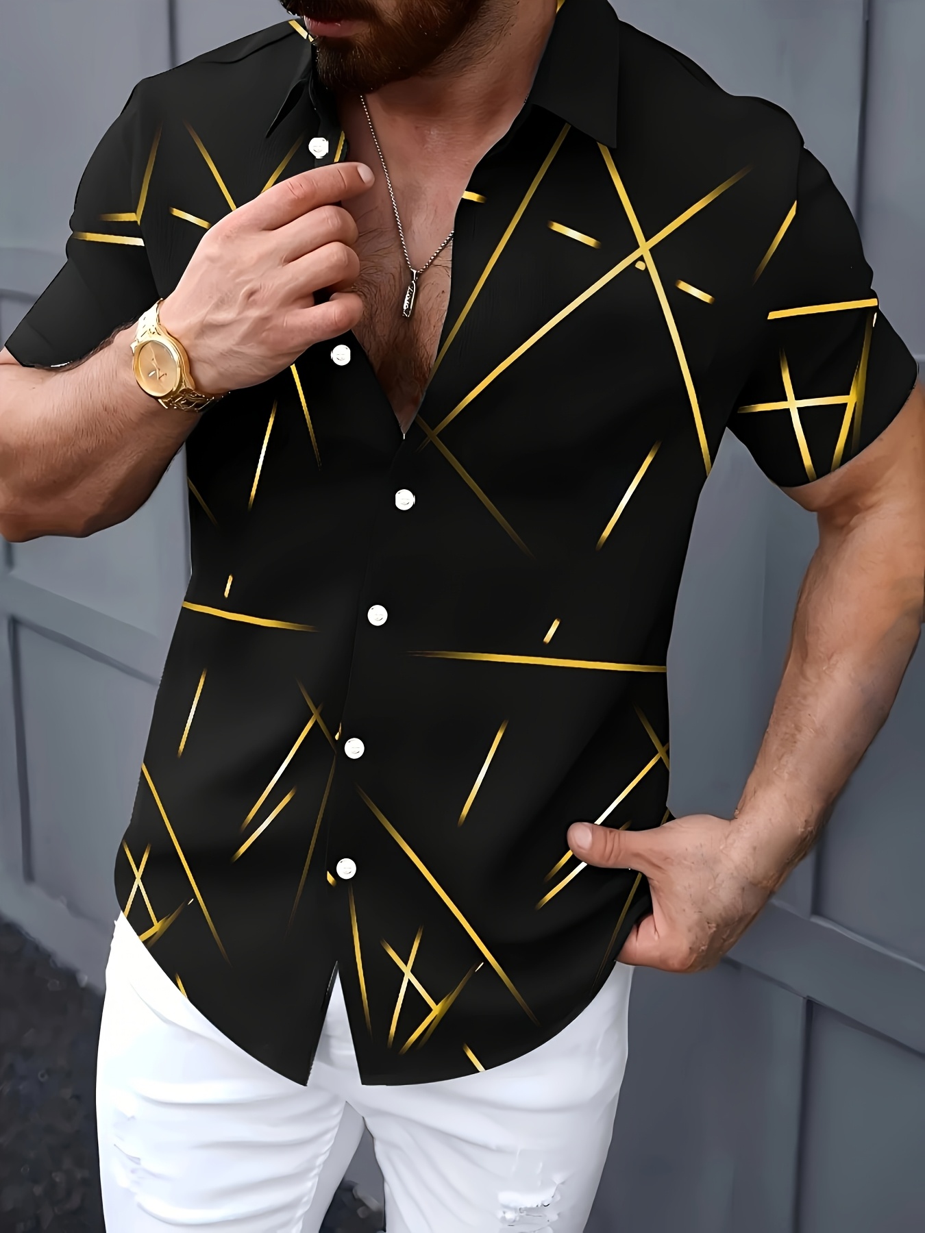 chemise à boutons hommes imprimé géométrique Temu Mauritius