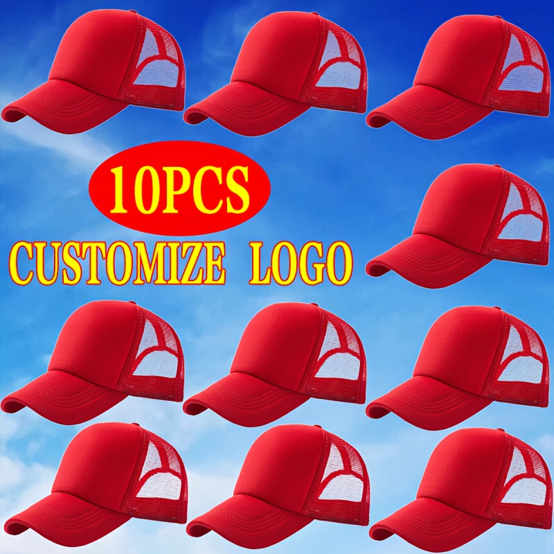 10pcs Custom Logo Trucker Hats, Adjustable Mesh Caps