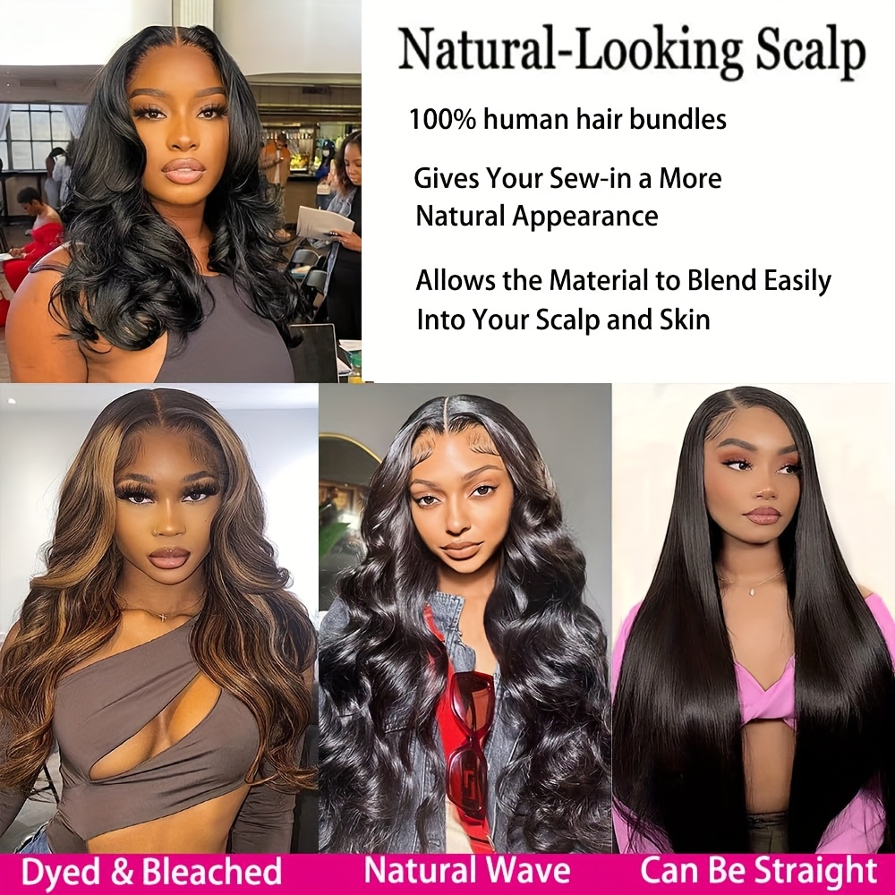 3 1 bonus body wave human hair bundles with hd lace closure brazilian   hair 4x4 free part natural black   body wave   for african american women everyday   styling   elegant   details 2