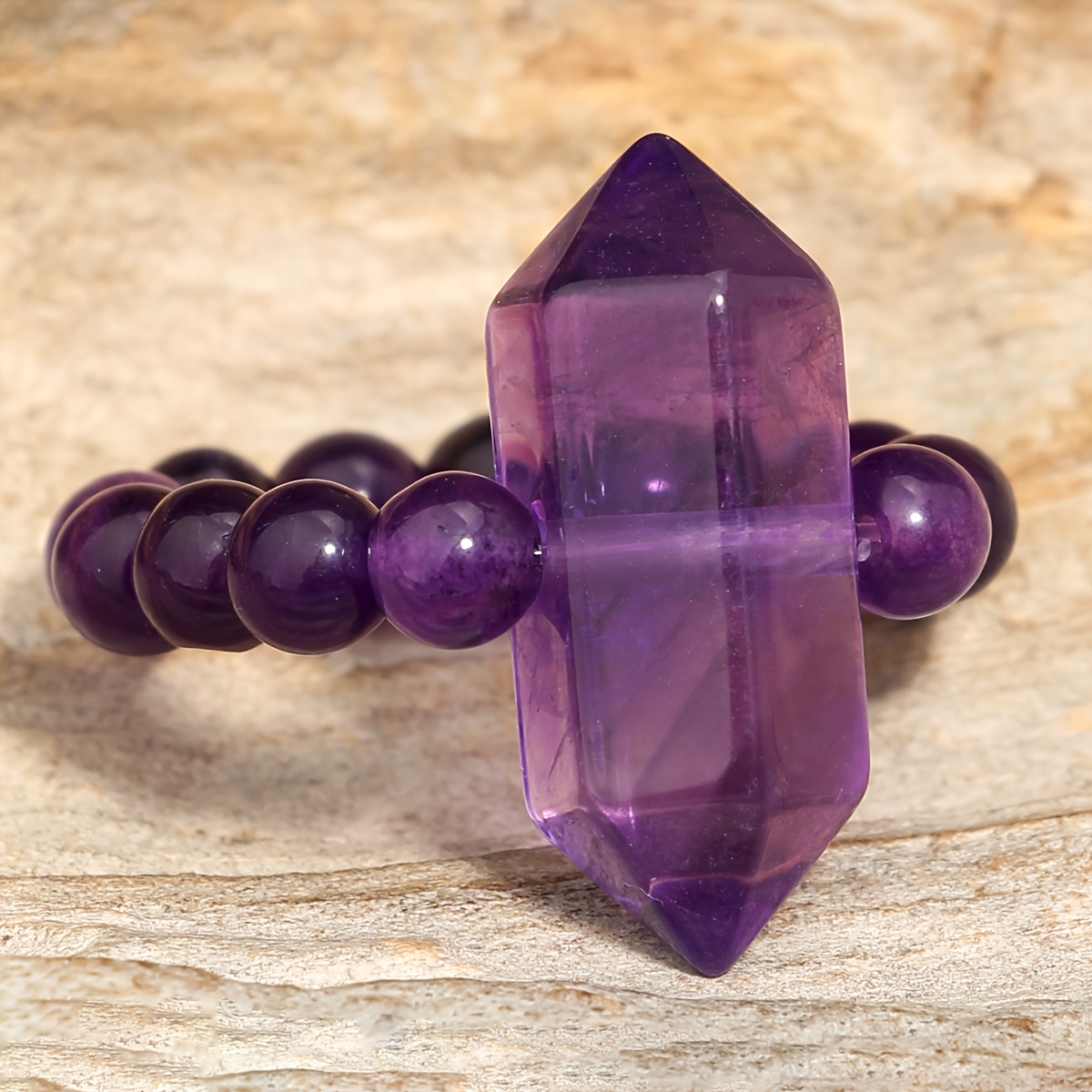 TEMU 1pc Natural Stone Amethyst Amazonite Rings Rose Quartz Clear Quartz Jasper Semi-precious Stone Jewelry 10 Colors With Elastic Adjustable Free