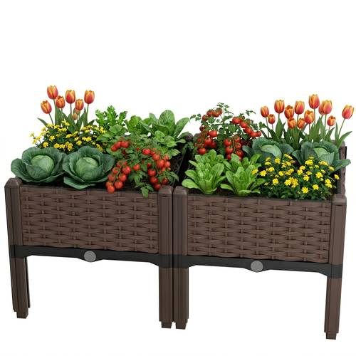 heavy duty square raised garden planter box with drainage system drainage holes thick plastic raised bed suitable for balcony outdoor railing box rectangular flowerpot planter for vegetables herbs flowers lawn care