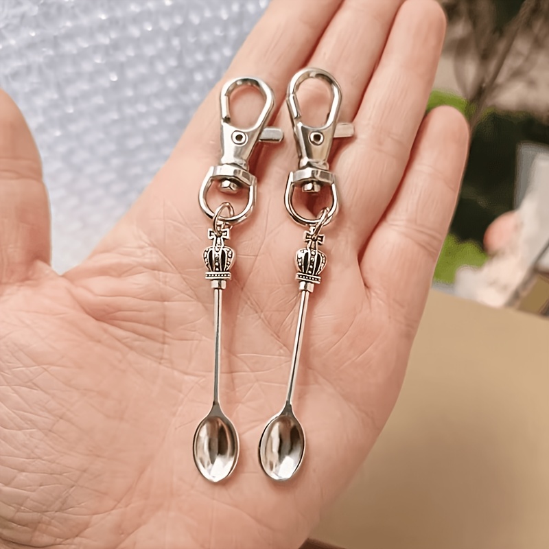 TEMU 2pcs Single Crown Spoon Keychain - Alloy Metal Key Ring With Lobster Clasp, Graduation Gift And Occasion Decorative Kitchenware Christmas Women