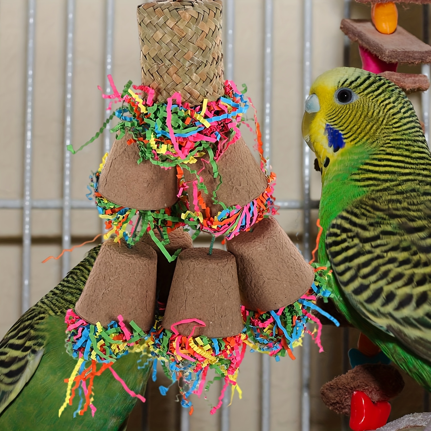 Image of A Parrot Chewing Toy, Colorful Paper Bird Toy, A Small Parrot Cage Swing Woven For Hanging In A Parrot Cage, Made Of Durable Paper Material, Suitable For Foraging And Games