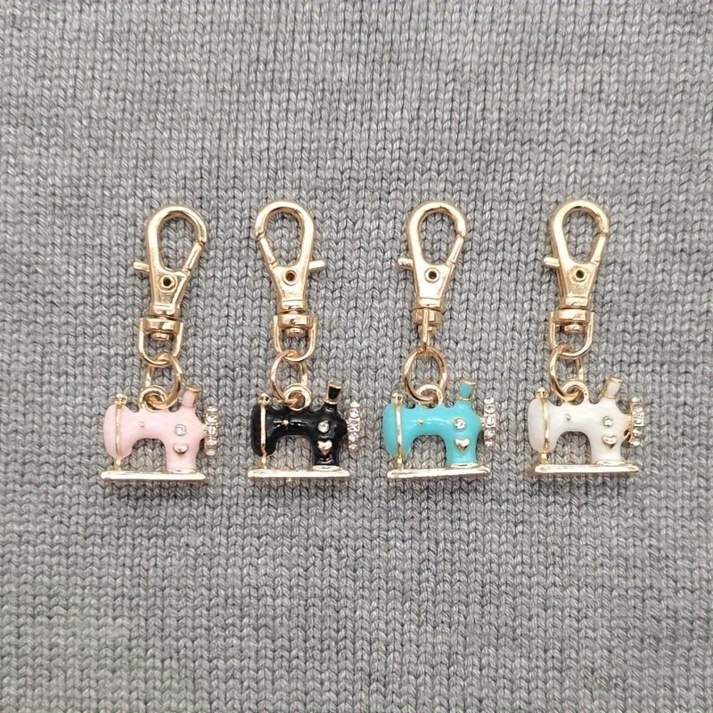 

4pcs Sewing Machine Shaped Alloy Keychains With Rhinestones, Ladies Handbag Charms With Lobster Clasp, Decorative Key Rings For Crafting, Birthday Gifts And Accessories