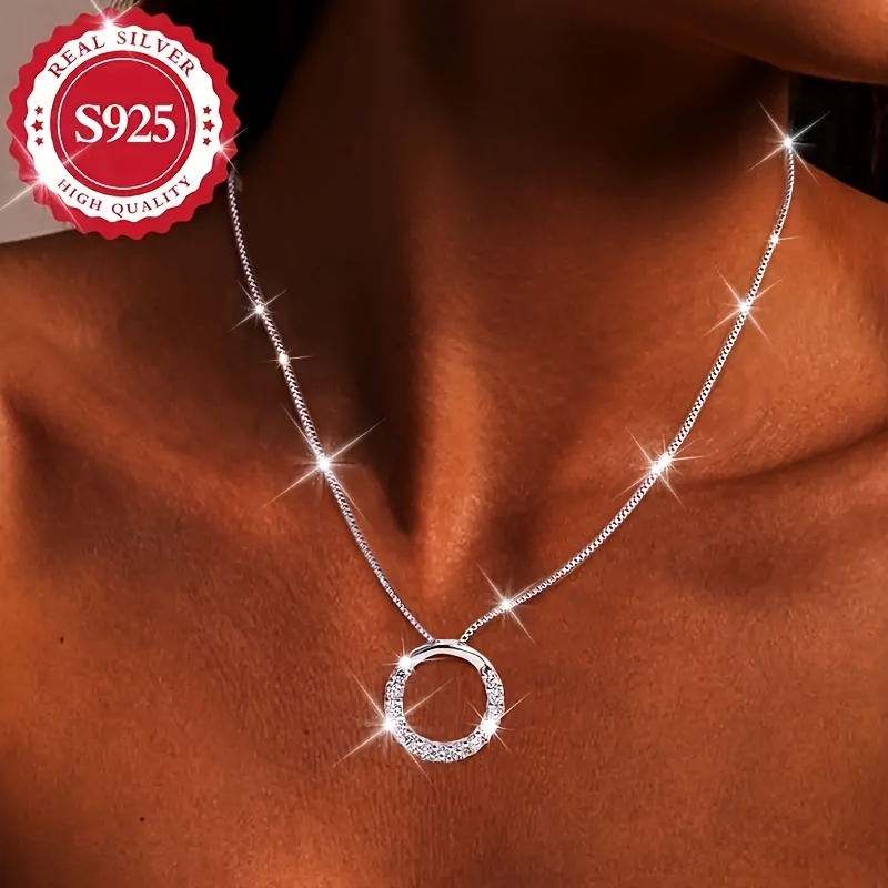 TEMU 925 Argent Luxueux Collier Pendentif D'O - Hypoallergénique, Artificiels, Convient Pour Une Utilisation Quotidienne - Cadeau de Bijoux Pour