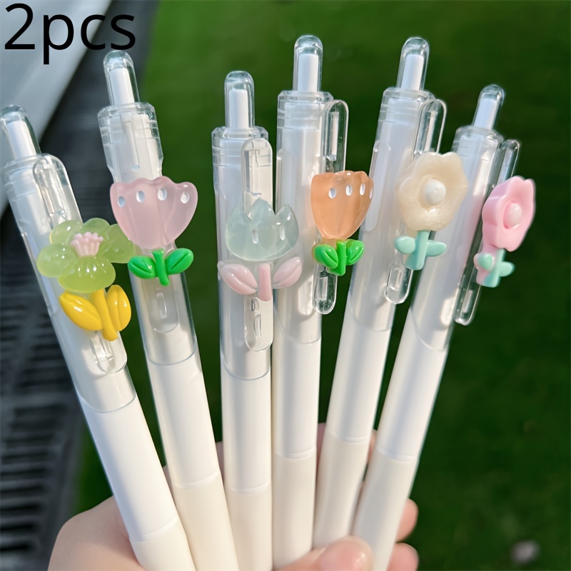 

2pcs Cute Mini Flower Gel Pens Black Ink Neutral Pens Kawaii Korean Stationery Gifts Writing Tools School Office Supplies