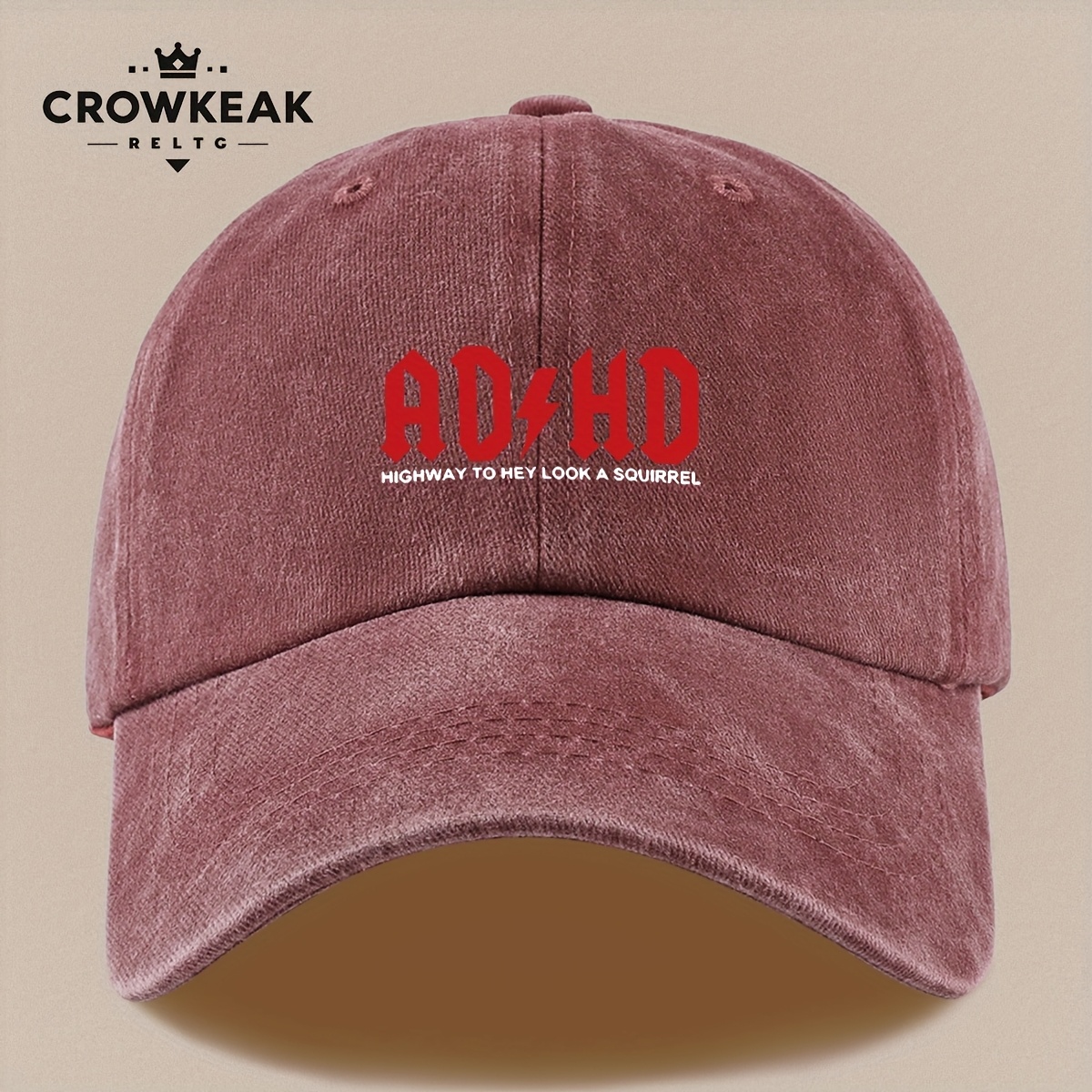 Unisex Vintage "ADHD" Printed Baseball Cap, Adjustable Trucker Hat