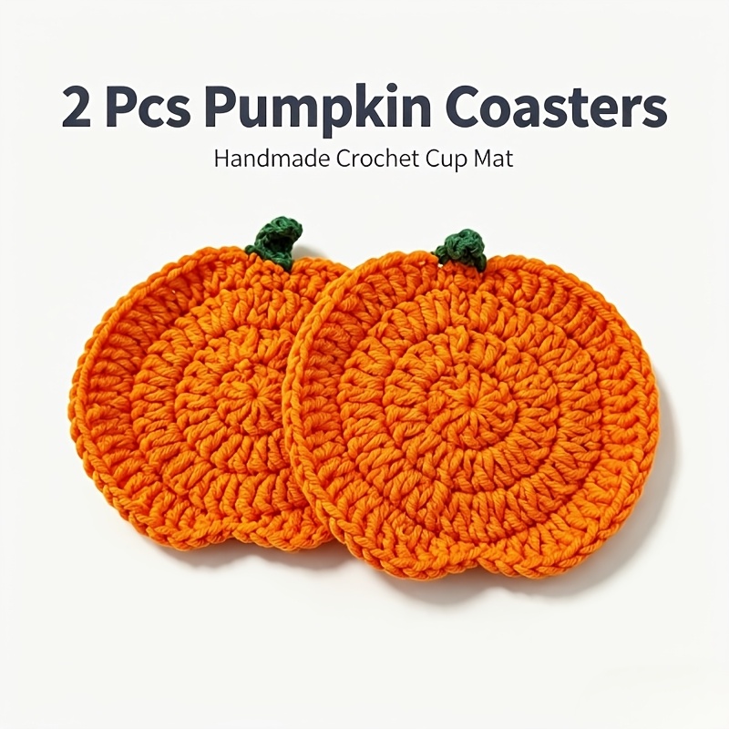 autumn crochet pumpkin coasters set of 2 handmade drink mats farmhouse decor for fall thanksgiving table accessories halloween kitchen gifts