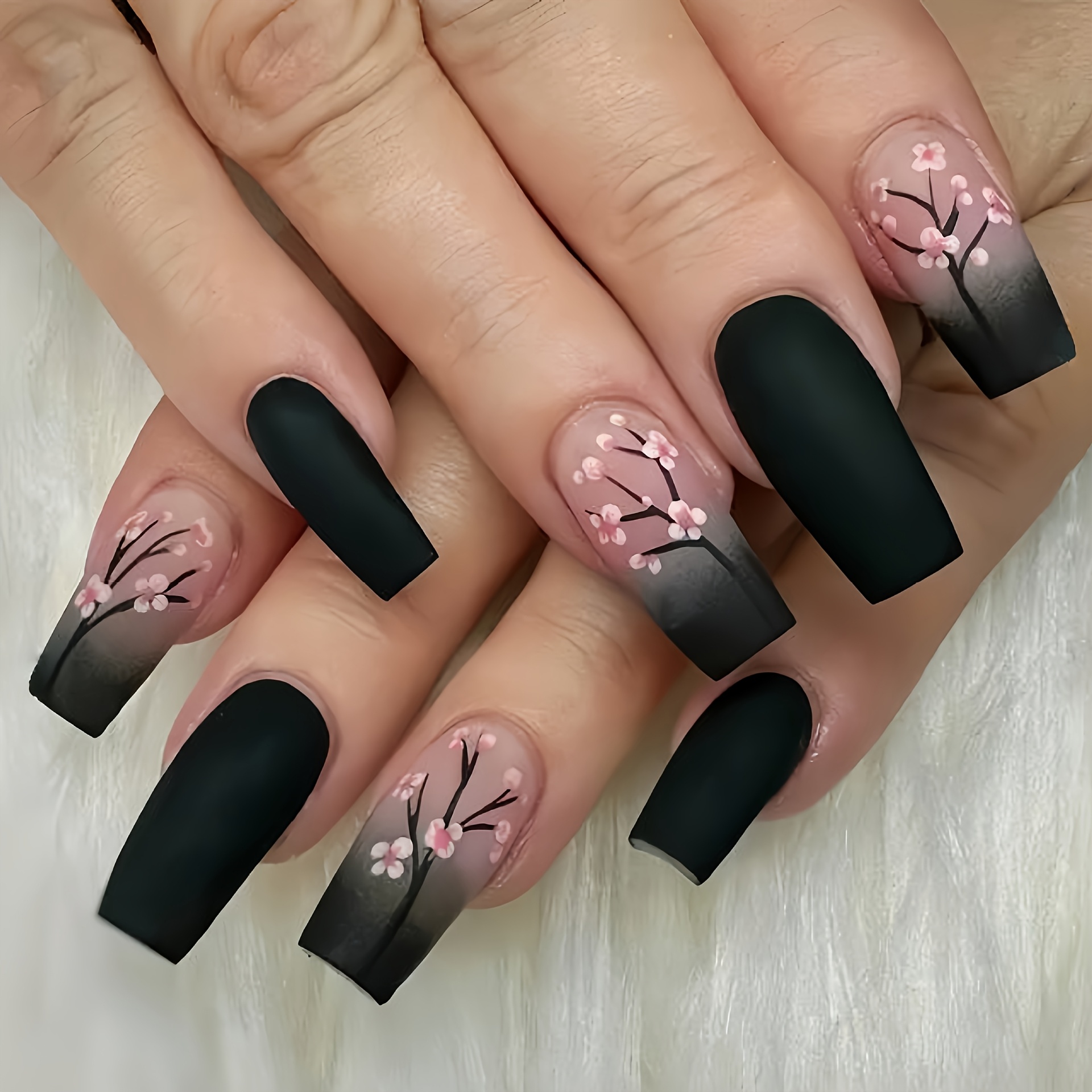 TEMU Upgrade Your Style With 24 Medium-length Trapezoidal Press-on Nails, Featuring A Sophisticated Black And Pink Gentle And Versatile. False Nails