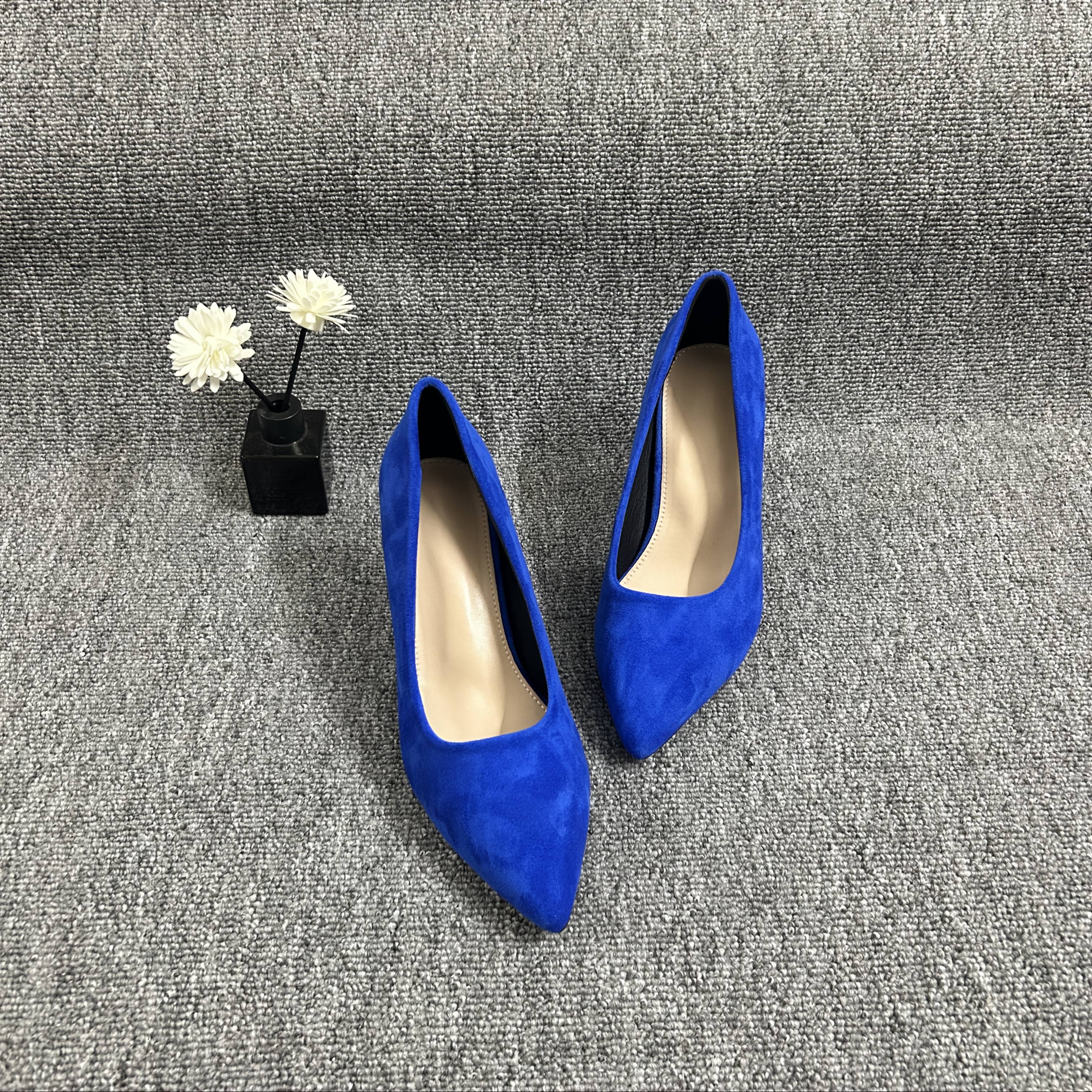 Women's Royal Blue Cover High Heels Block Heel Pointed Toe  Comfortable Work Shoes with Cushioned Insole Non-Slip Rubber Sole f