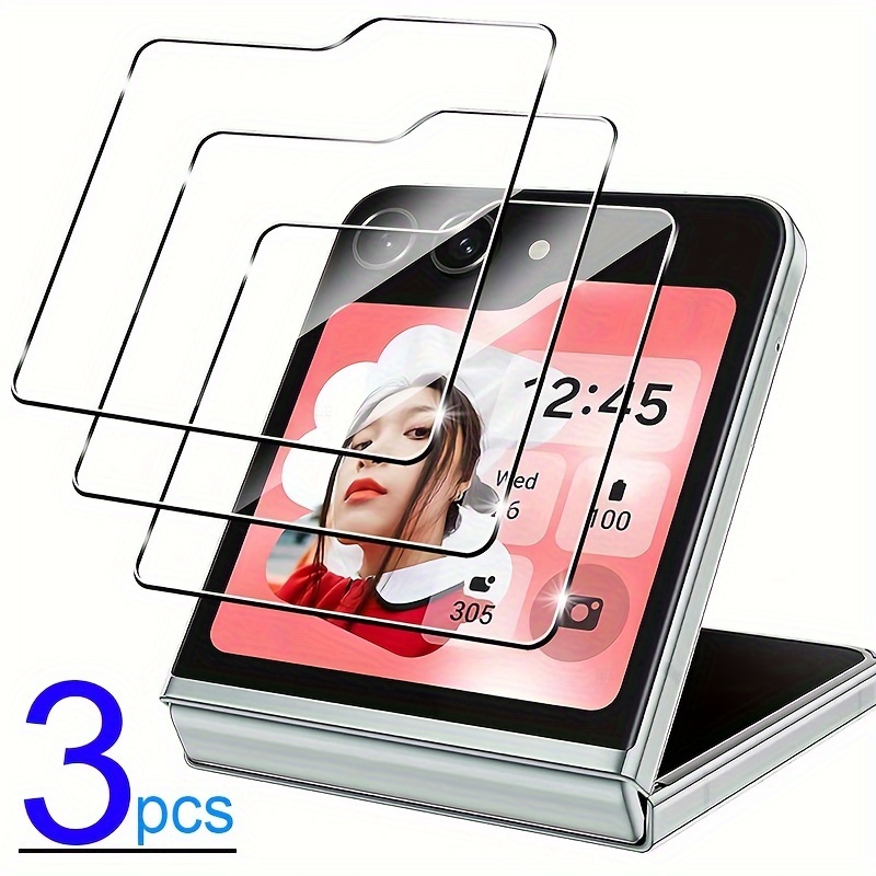 

3 Pack Tempered Glass For Samsung Galaxy Z Flip 6 5 Zflip6 Screen Protector Hd Full Screen Coverage Screen Protector 9h Hardness Tempered Glass Film