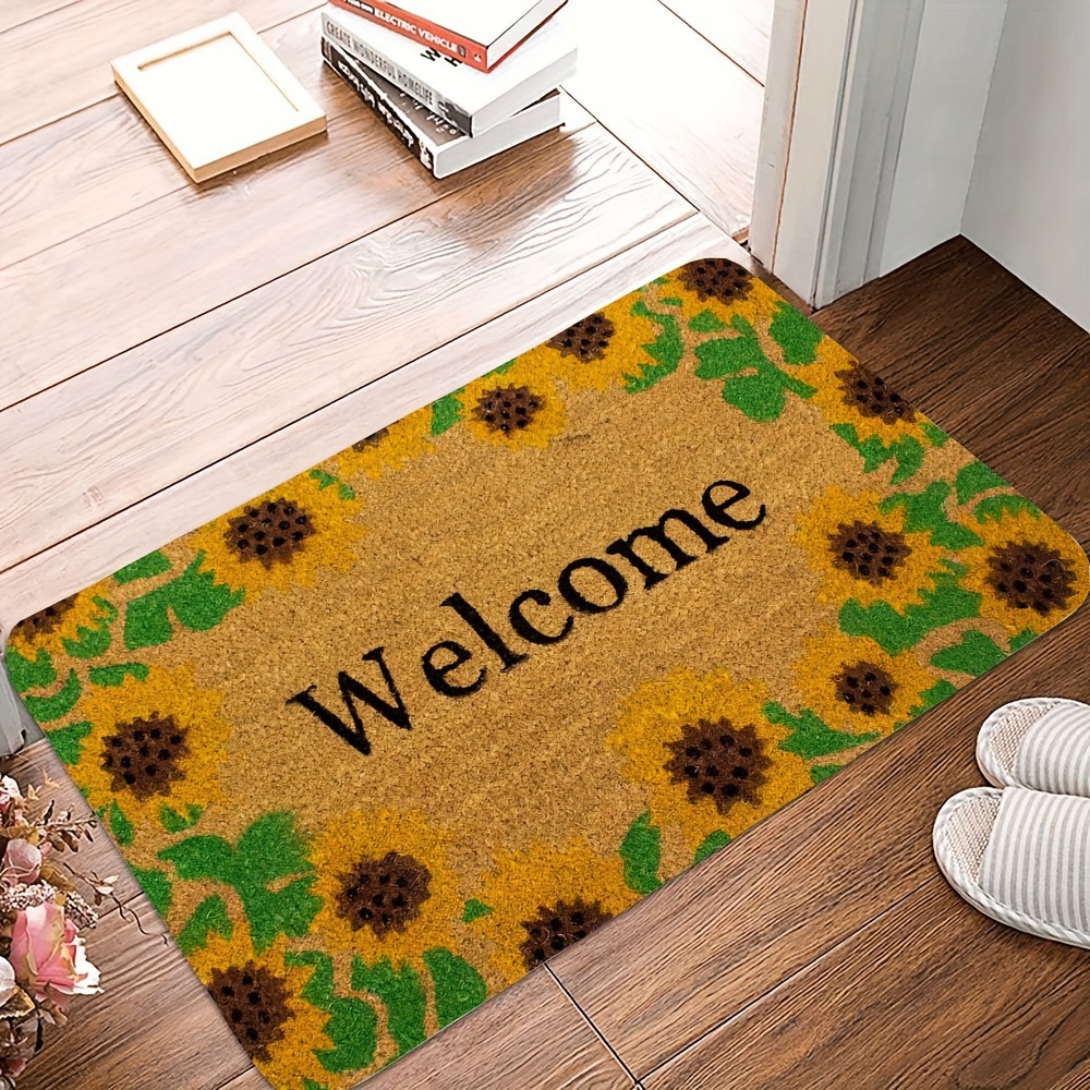 

1pc Sunflower Welcome Door Mat - Non-slip, Dustproof & Stain-resistant, 100% Polyester Indoor/outdoor Entrance Mat With Vibrant Sunflower And Leaf Design, Home Decor, For Front Door