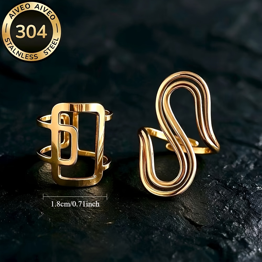 2pc Golden Stackable Open Ring Set, Stainless Steel