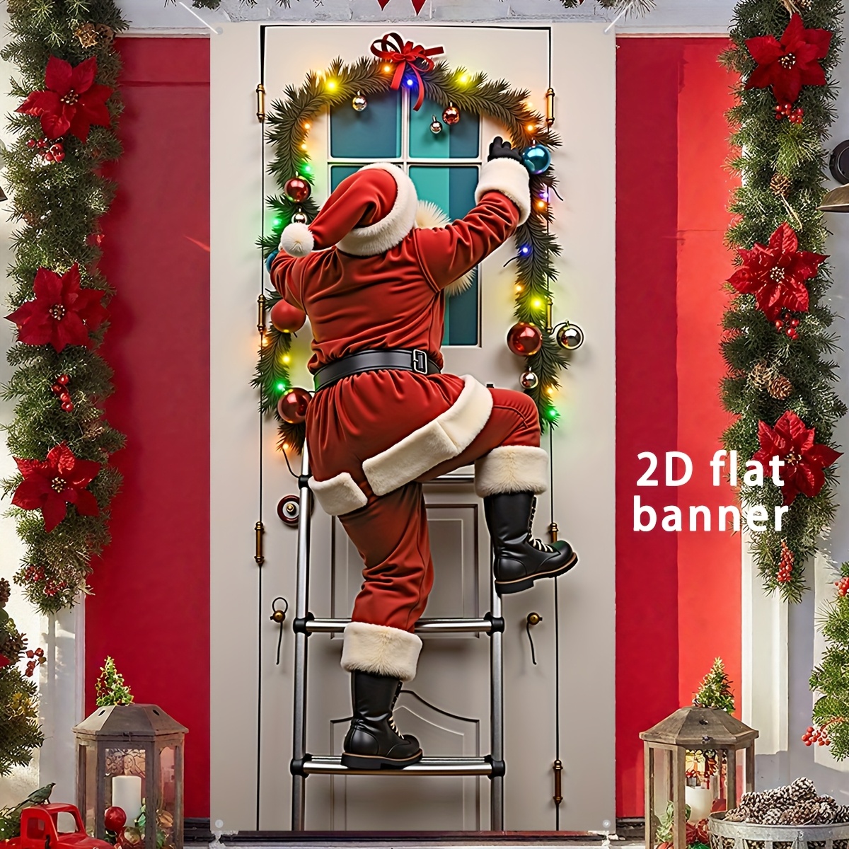 TEMU 2d Flat - 2d Door Banner 2d Flat - 2d Door Banner 2d Flat Banner, 1pc, Merry Christmas Door Banner, Christmas-themed Door Cover, Santa Claus