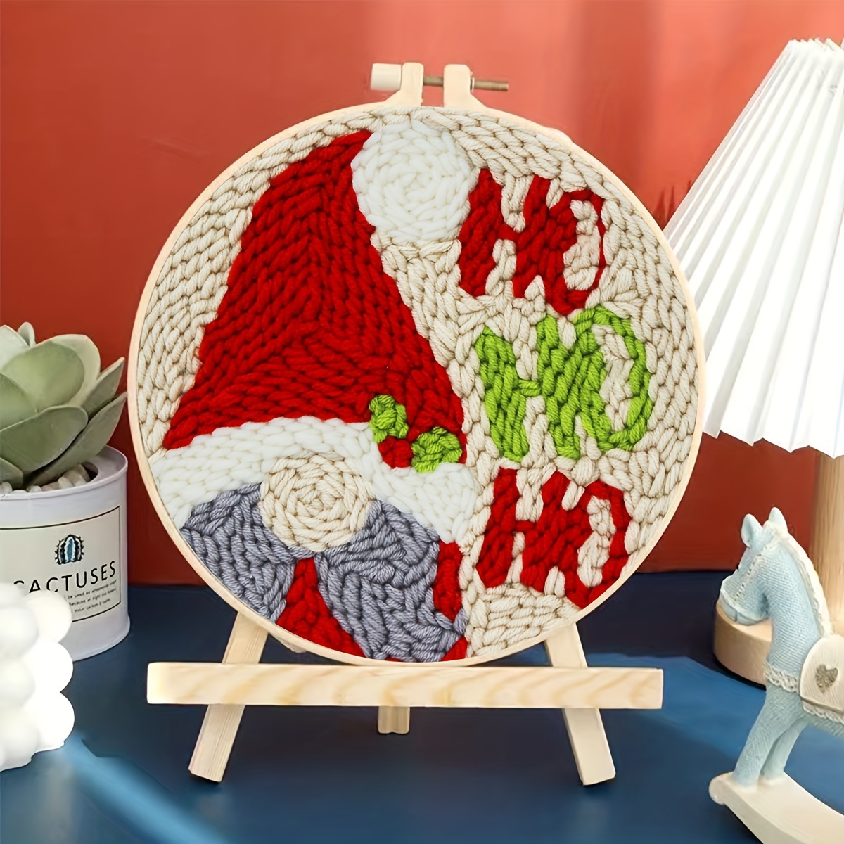 

1pc Kit de broderie au poinçon de Noël, tissu en lin moderne et simple, kit de bricolage artisanal, à l'aiguille fait main pour la décoration intérieure 20x20cm