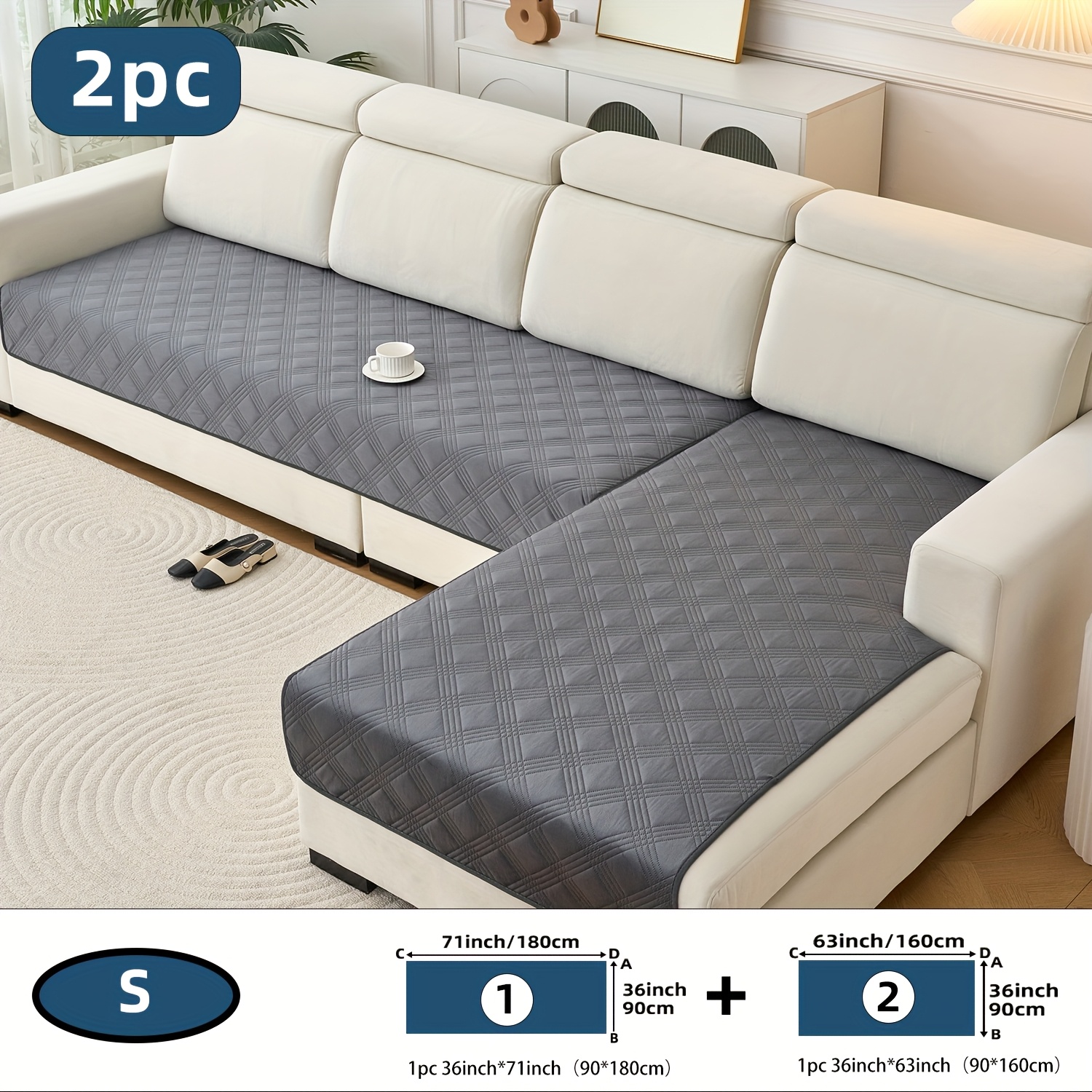 2pcs Ultrasonic Embossing Technology Pattern Sofa Cushion, Universal Anti Slip Bottom For , Multiple Sizes From, Suitable For Protecting And Decorating L-shaped Queen Size Combination Sofas