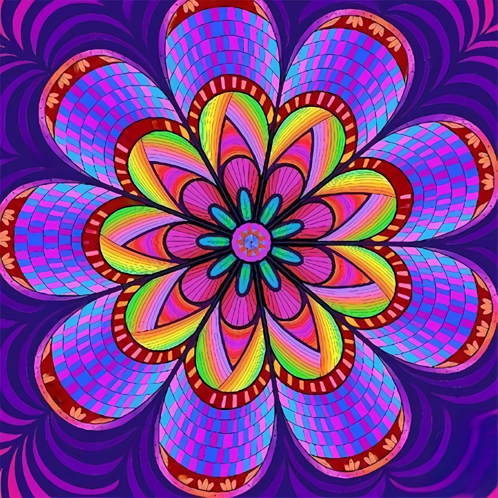 Cross-Stitch Printing Kit Without Frame, Vibrant Flower Pattern