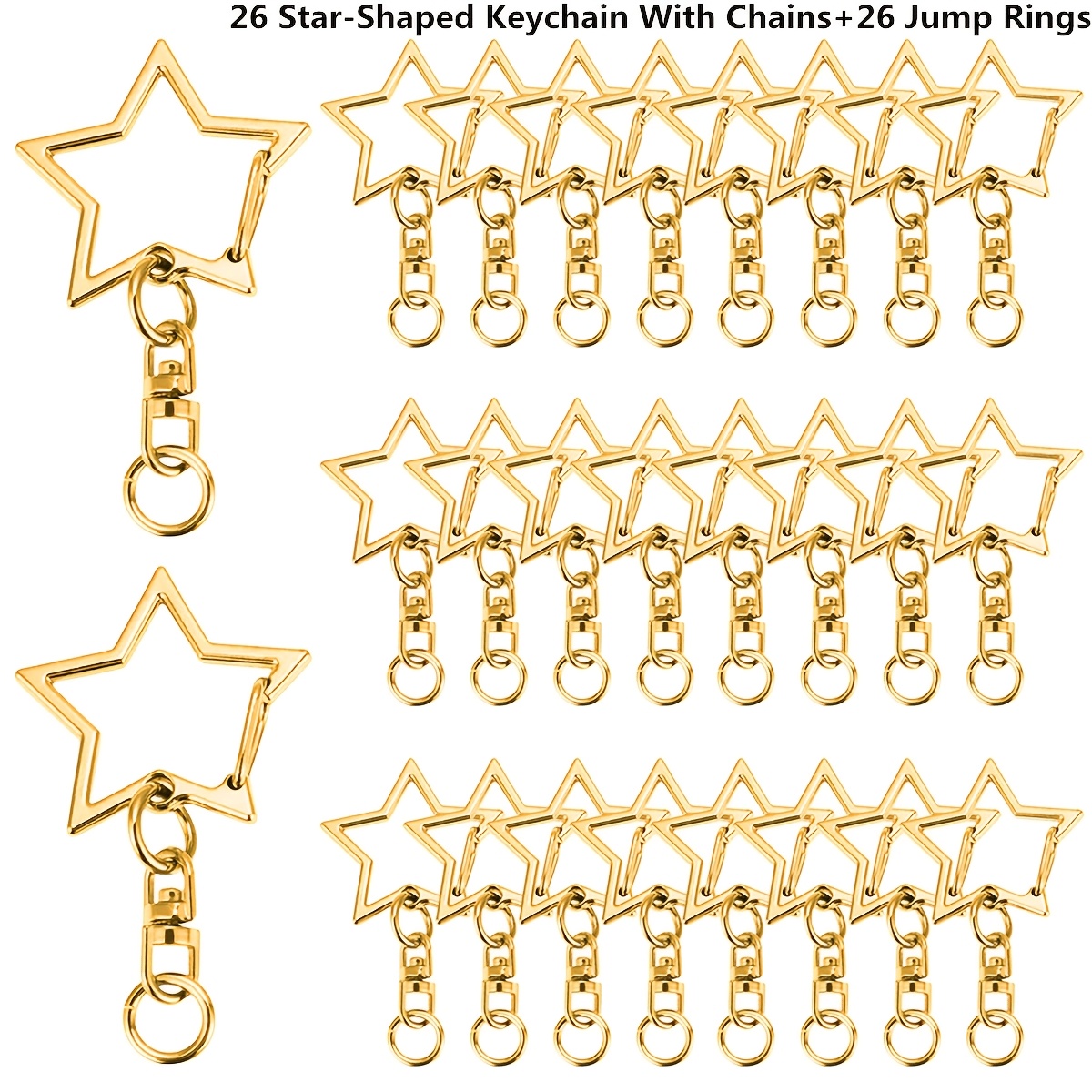 TEMU 26 Sets Star Shaped Lobster Clasp Keychains, With Swivel Chain Hooks Open Jump Rings(bulk) Ideal For Diy Keychains, Crafts, Gifts, Bags, And