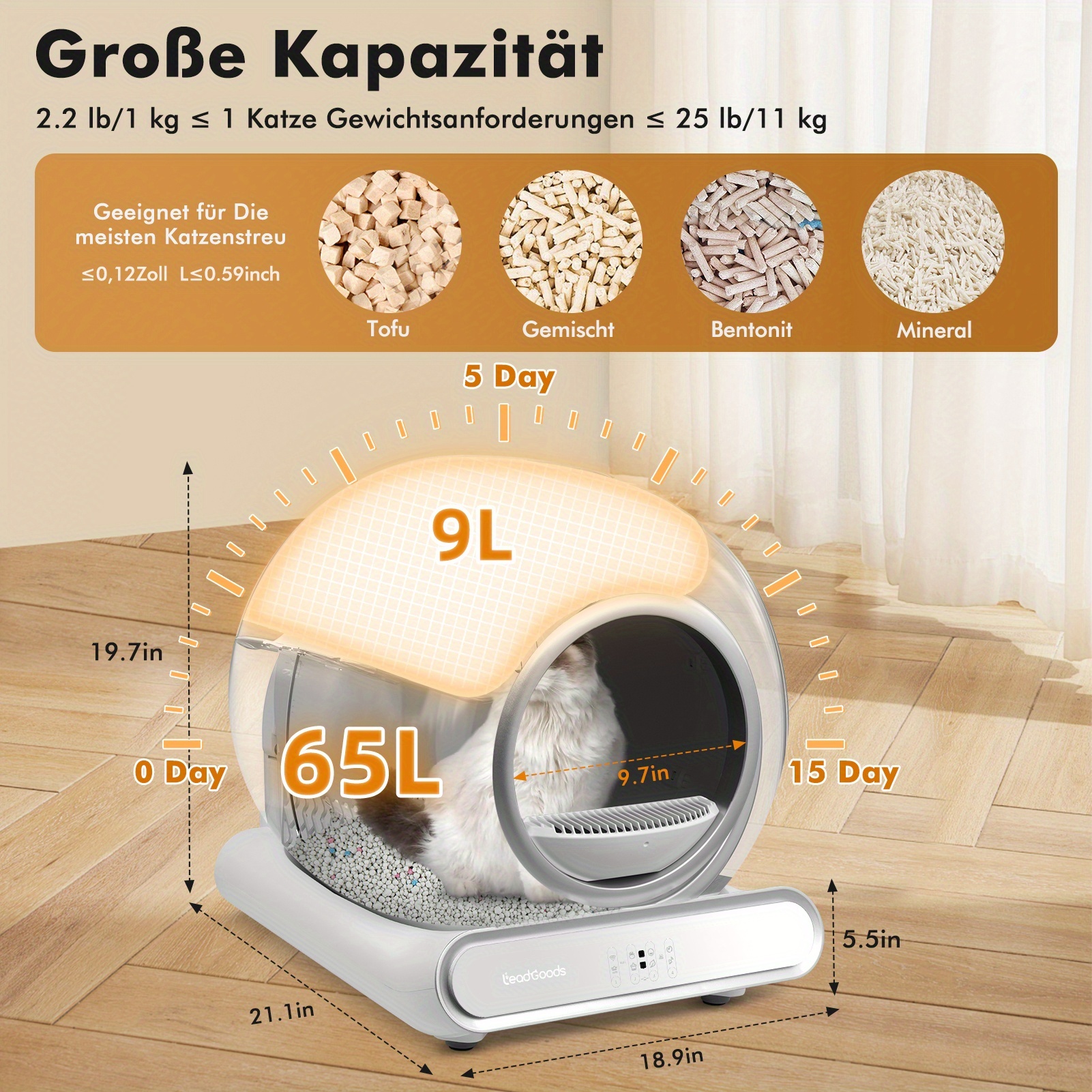Self-cleaning Litter Box, 65l Large Capacity Cat Toilet, Automatic Litter Box, Large Capacity Self-cleaning Litter Box, App Control/suitable For Multiple Cats, Without Battery