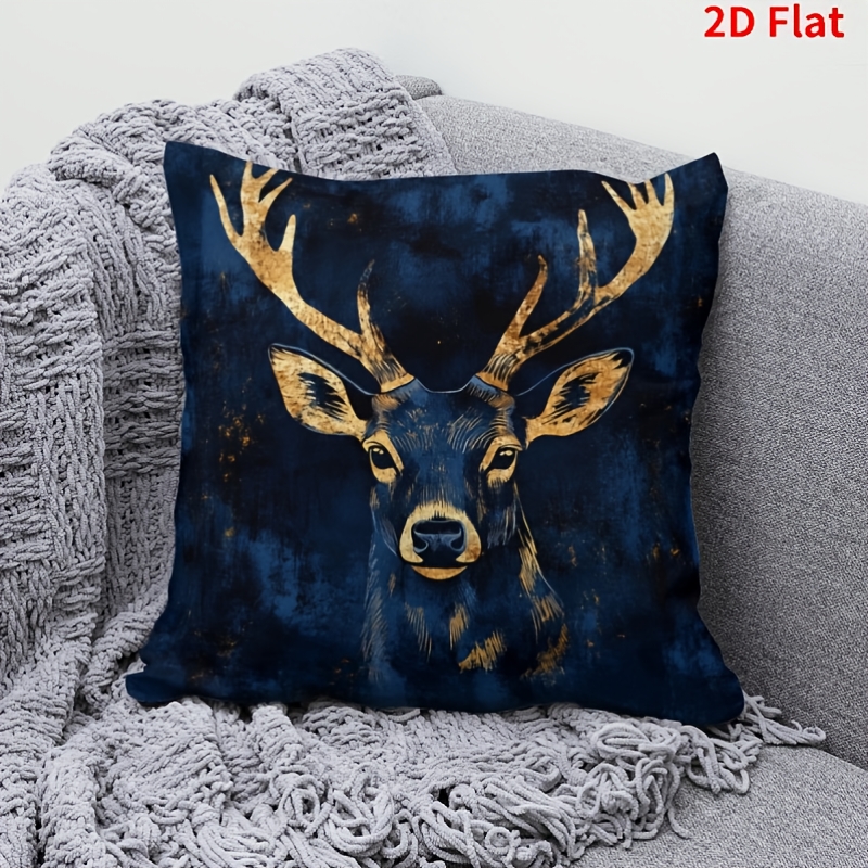 TEMU 1pc Pillowcase, Luxurious Navy Blue And Checkered Print Cushion Cover, Soft And Comfortable Polyester Short Plush Fabric, Single-sided Printing,