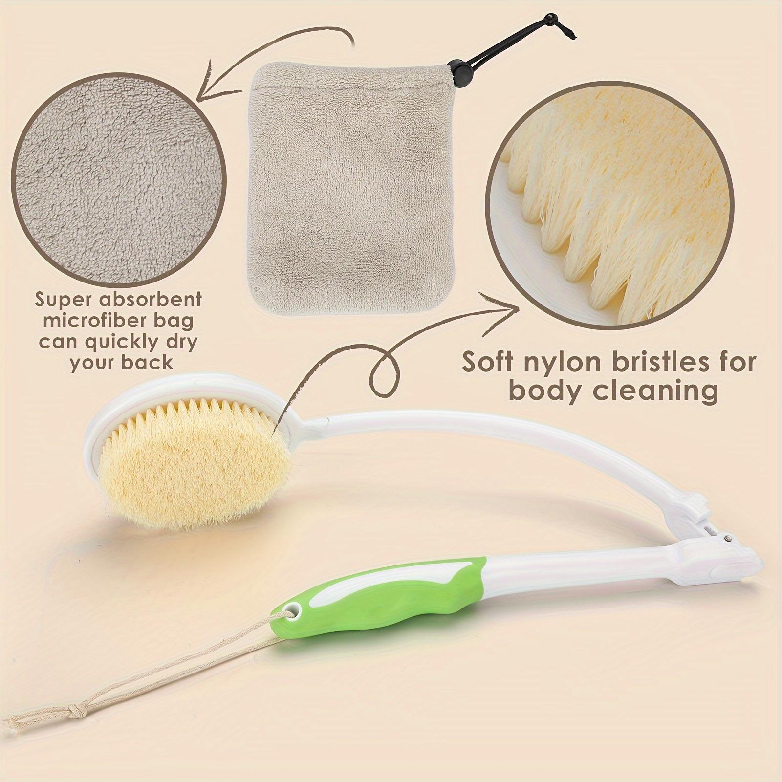elderly back scrubber with soft anti   handle towel manual bath brush for back relief no electricity needed long handle for   personal care aid for seniors adults     material softbristled head Product details 6