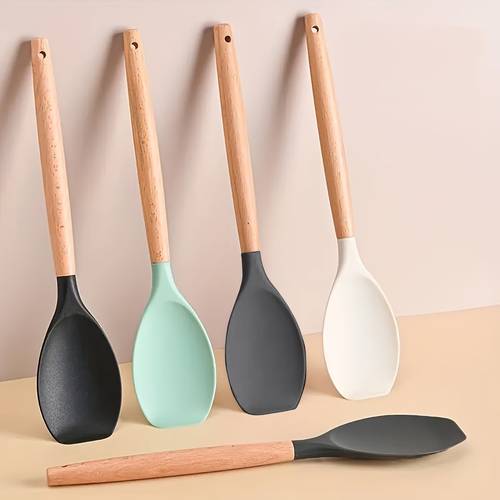 2 stück silikon-spatel-löffel mit holzgriff - antihaft-küchenutensilien zum kochen, für reis mehr - für feiertage wie weihnachten, ostern, thanksgiving (eid al-fitr), festliche kochwerkzeuge | ergonomischer spatel | langlebiges silikon