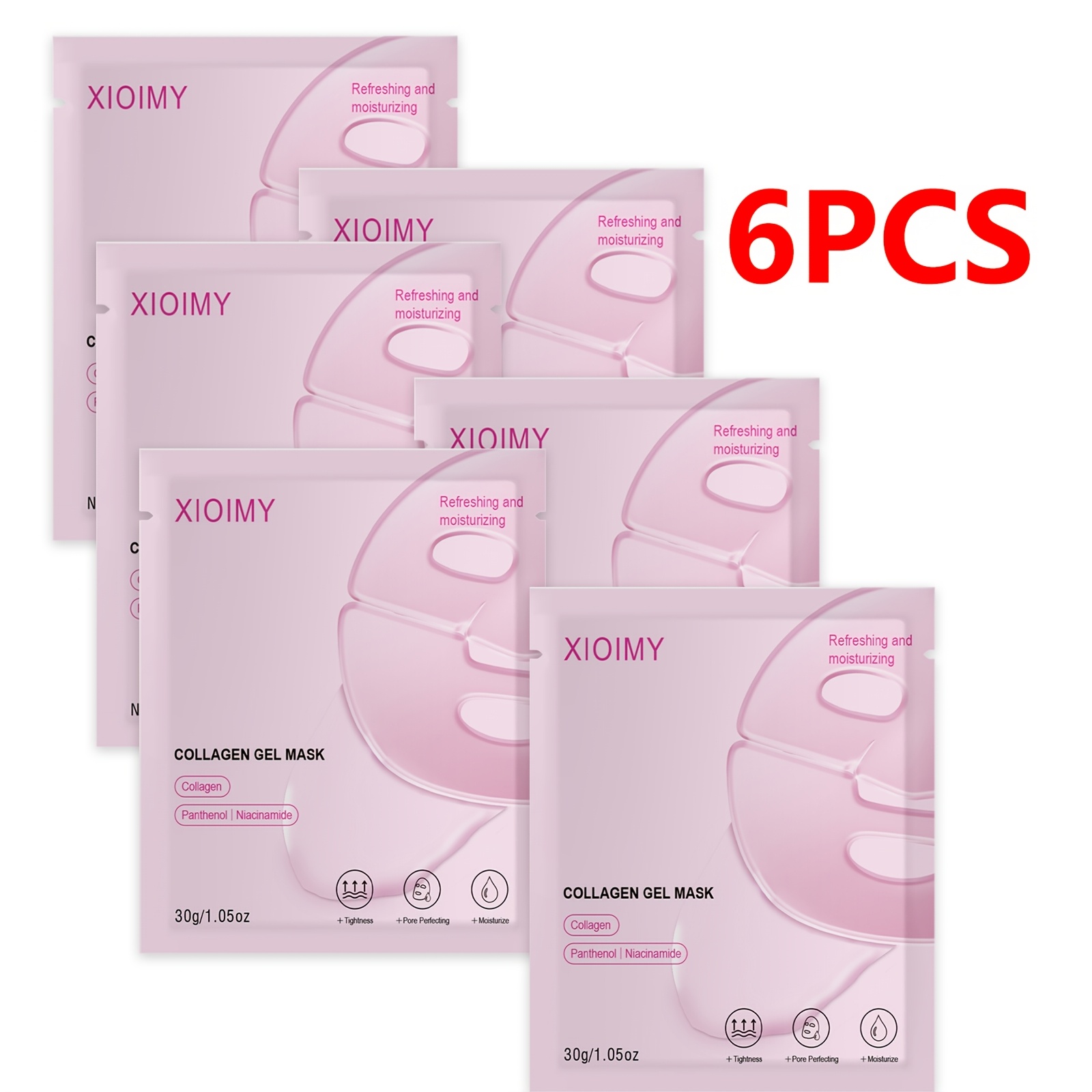 Image of 6pcs Xioimy Collagen & Nicotinamide Facial Masks For Skin - Collagen Boosting, Hydration, Sheets Suitable For Types, Skin, -free, Low-allergy Formula, Results