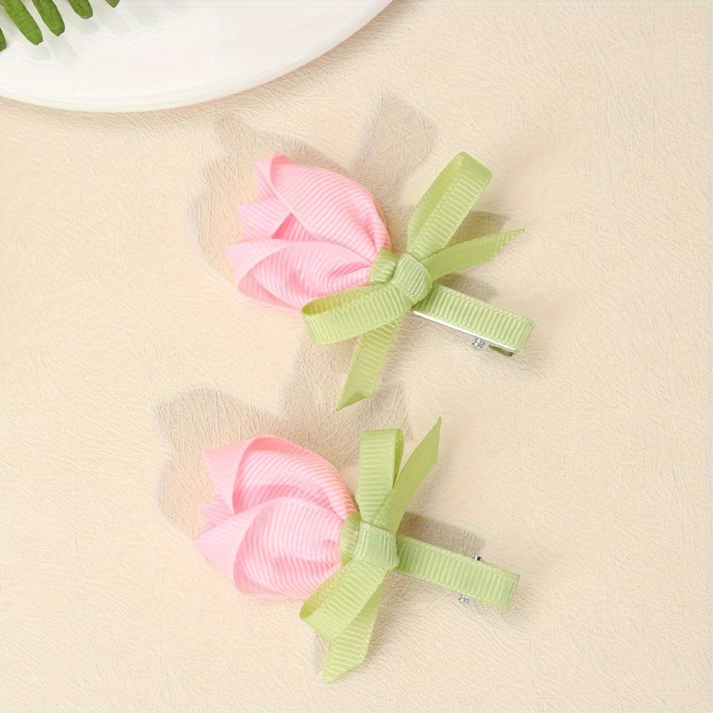 2pcs Flower Shaped Hair Clips For Grosgrain Ribbon Hair Barrettes Cute Floral Hair Additions For Gifts Alligator Clips Hairpins For, Daily Life, Back To School