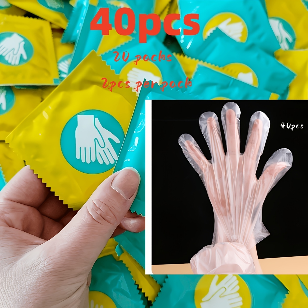 TEMU 40 pièces/20 paires de gants de nettoyage, emballés individuellement, adaptés aux outils de nettoyage domestique, au nettoyage ménager, aux