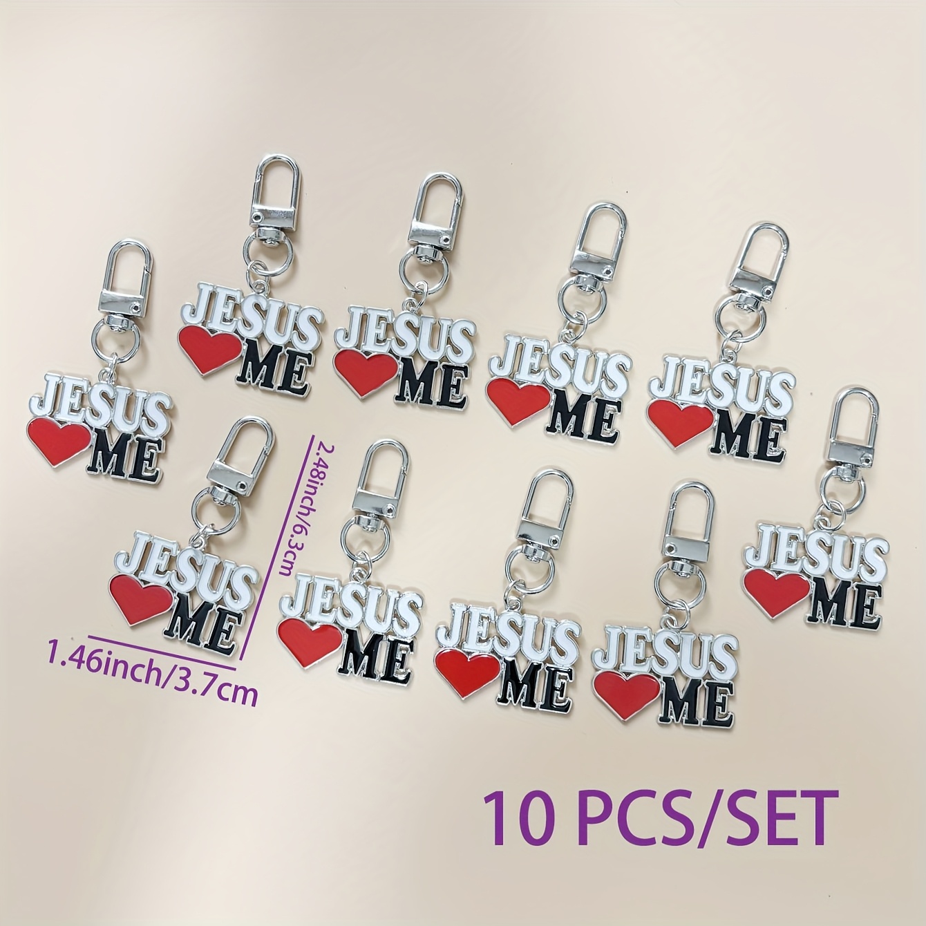 TEMU 10pcs Jesus Love Keychain Set, White K-color Decorative Alloy Keychains, Creative Jesus Love Pendant, Car Keychain Accessory, Christian Gift,