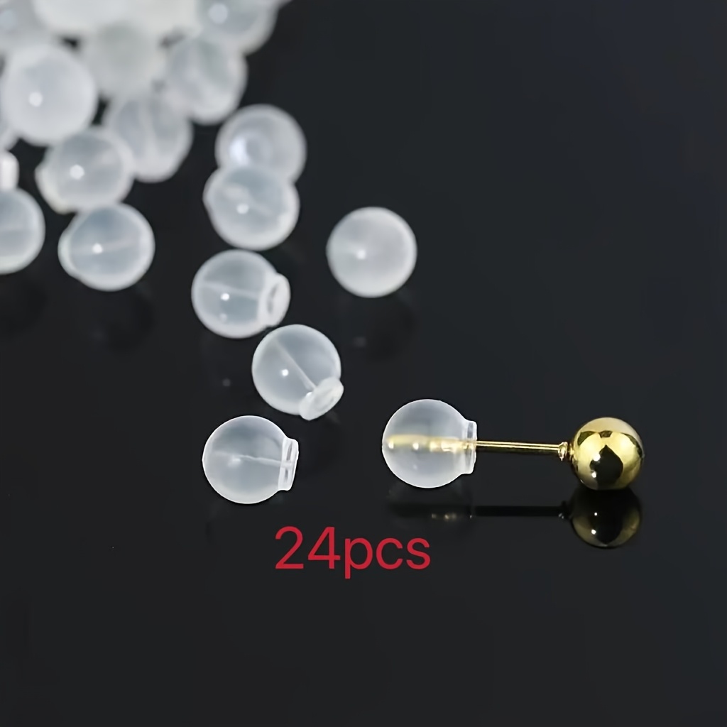 TEMU 24pcs/48pcs/100pcs Respaldo de silicona para aretes, tapones para los oídos transparentes redondos con forma de - Piezas de repuesto