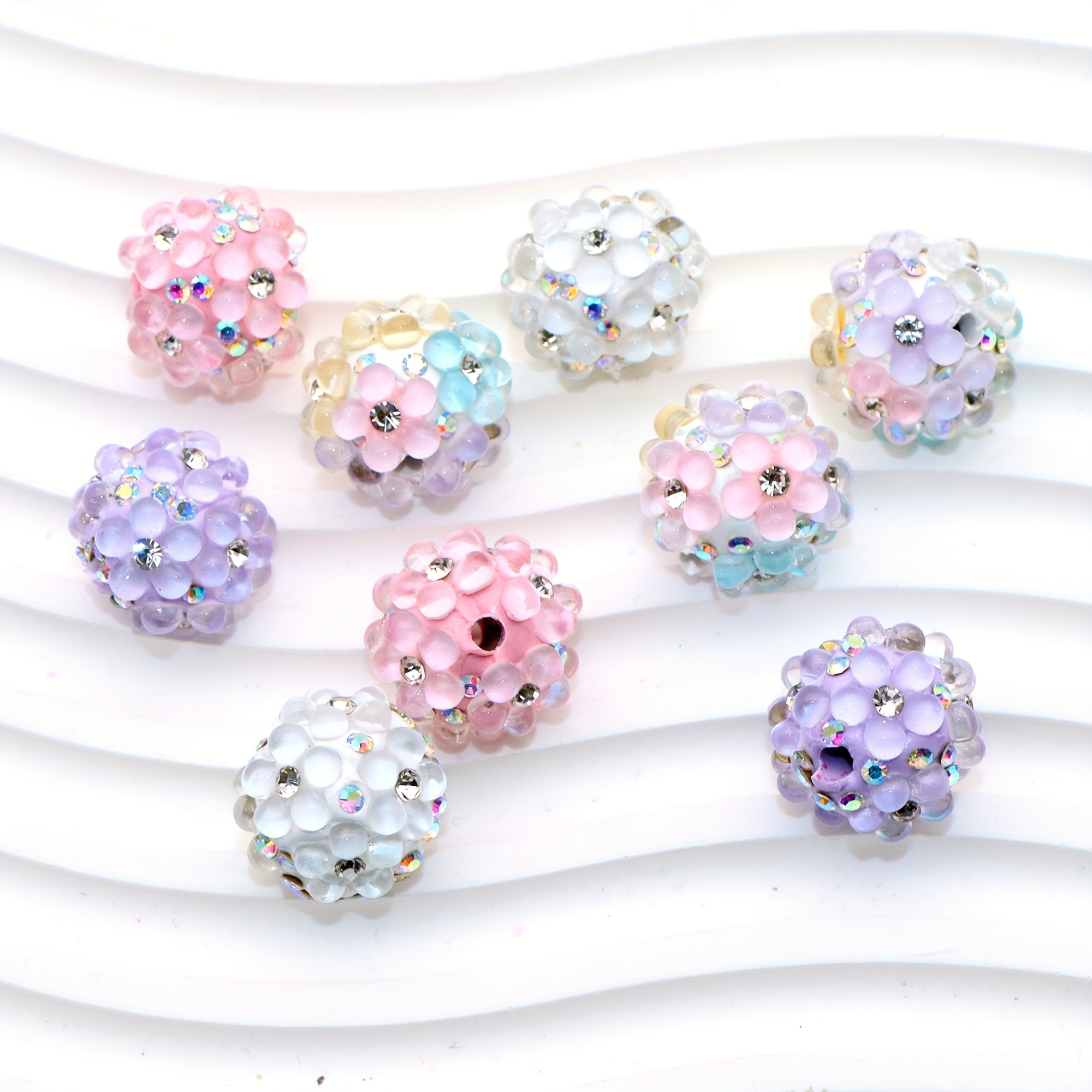 

1 Pc 20mm Acrylic Beads, Flower-shaped Rhinestone Ball Beads, Loose Spacer Beads With Hole For Diy Jewelry Making, Bracelet, Necklace, Earrings, Charm Bangle Decor Crafts